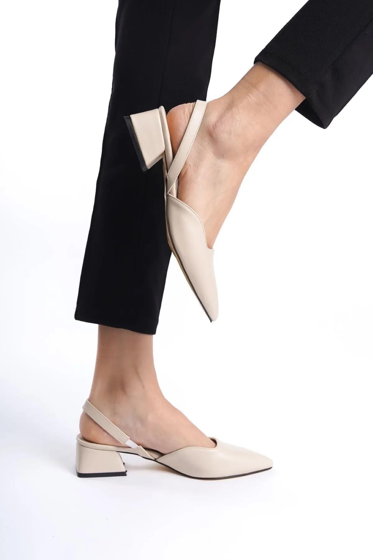 Kadın Sivri Burun Arkası Açık Klasik Topuklu Ayakkabı - Görsel 5