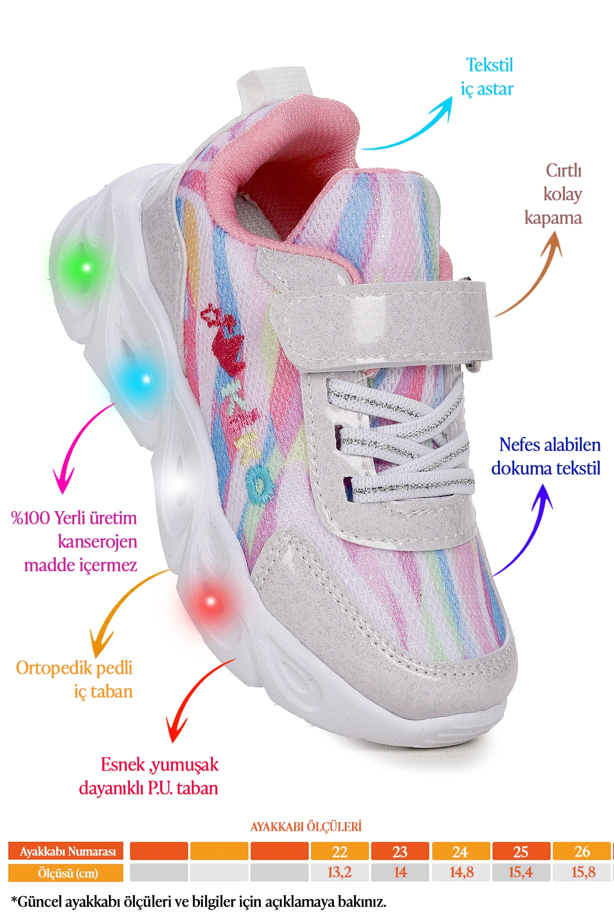 Teno Cırtlı Işıklı Kız Bebek Spor Ayakkabı Beyaz - Görsel 3