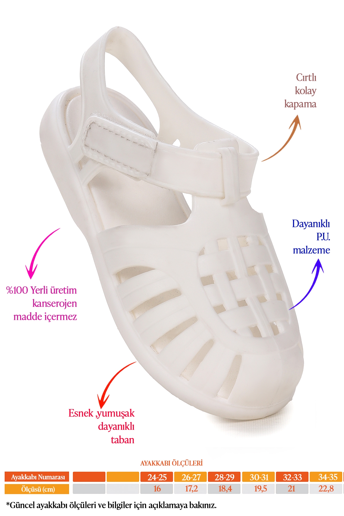 Fina Günlük Deniz Havuz Plaj Kız Çocuk Sandalet Ayakkabı Beyaz - Görsel 3