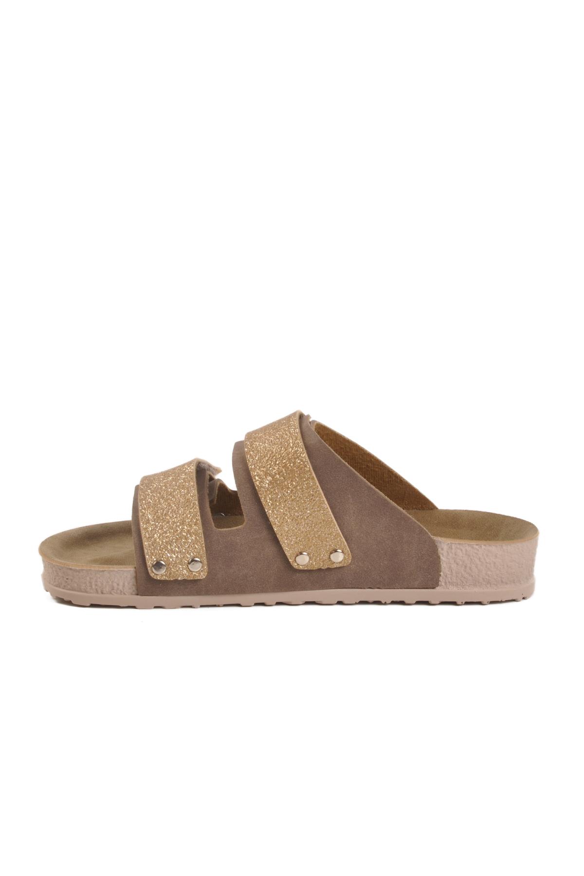 20-009 Z Altın Simli Vizon Kadın Anatomik Terlik - Görsel 3