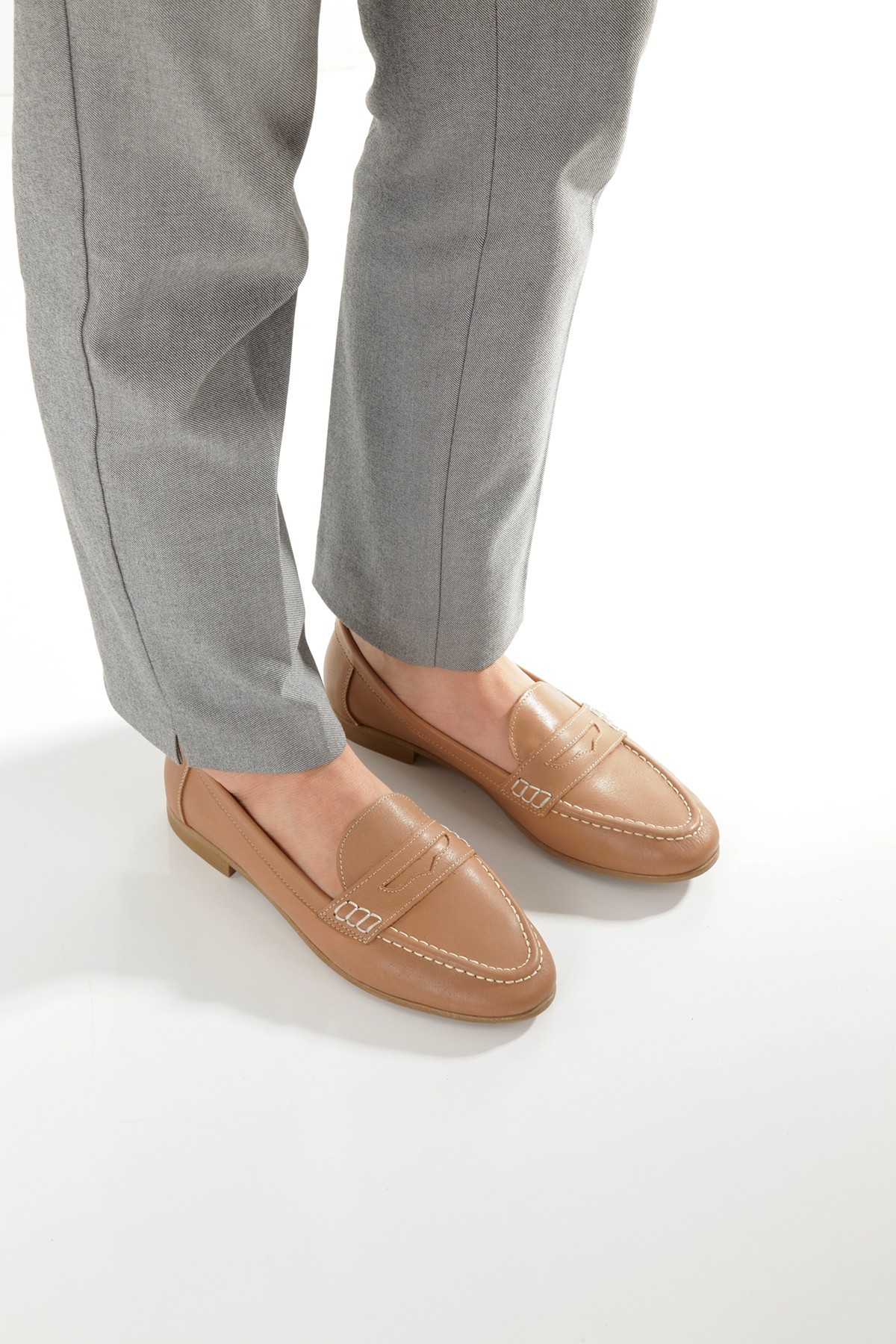 Sanra Bisküvi Rengi Hakiki Deri Yumuşak Babet Maskulen Ayakkabı - Görsel 2