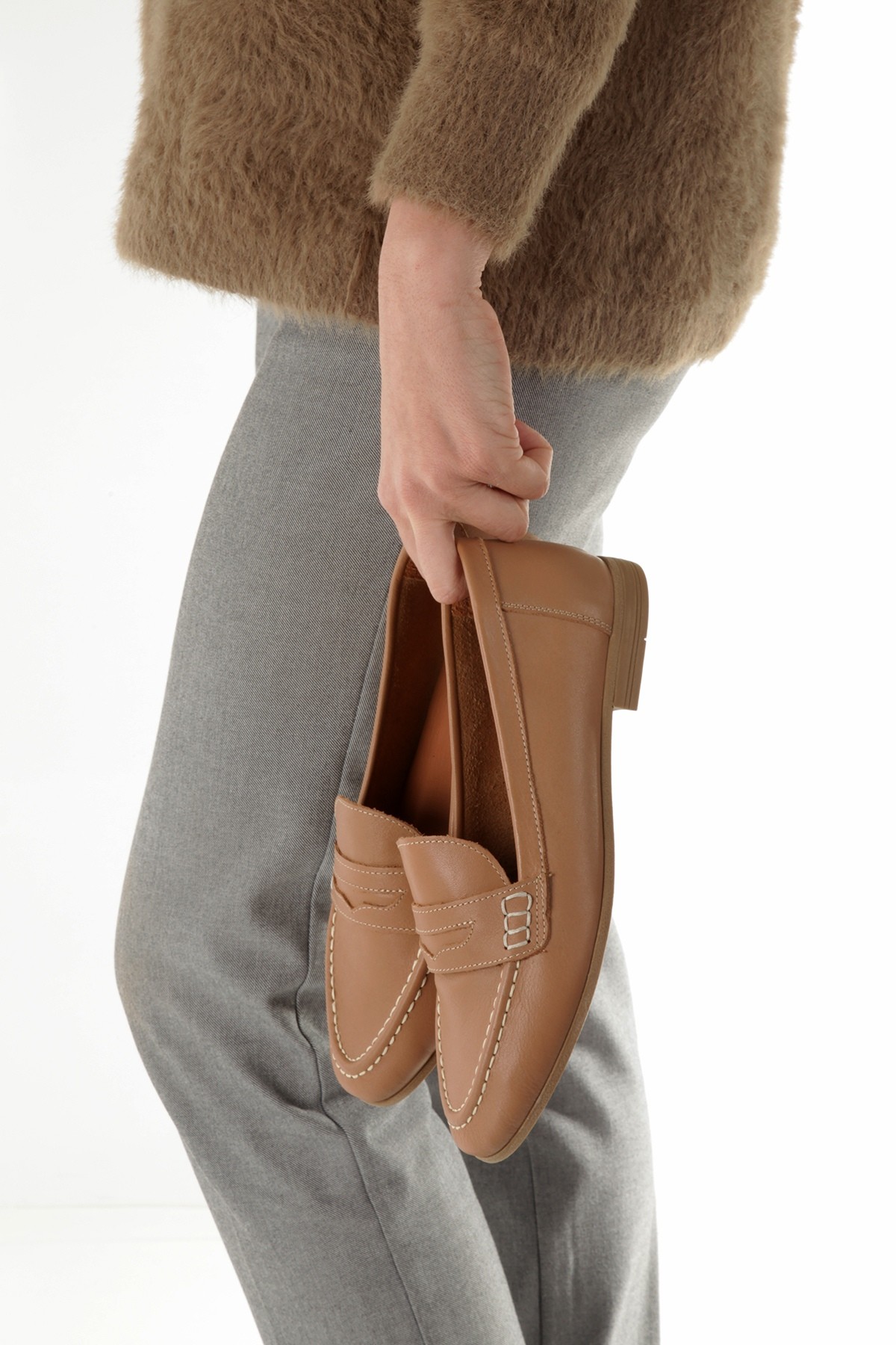 Sanra Bisküvi Rengi Hakiki Deri Yumuşak Babet Maskulen Ayakkabı - Görsel 3