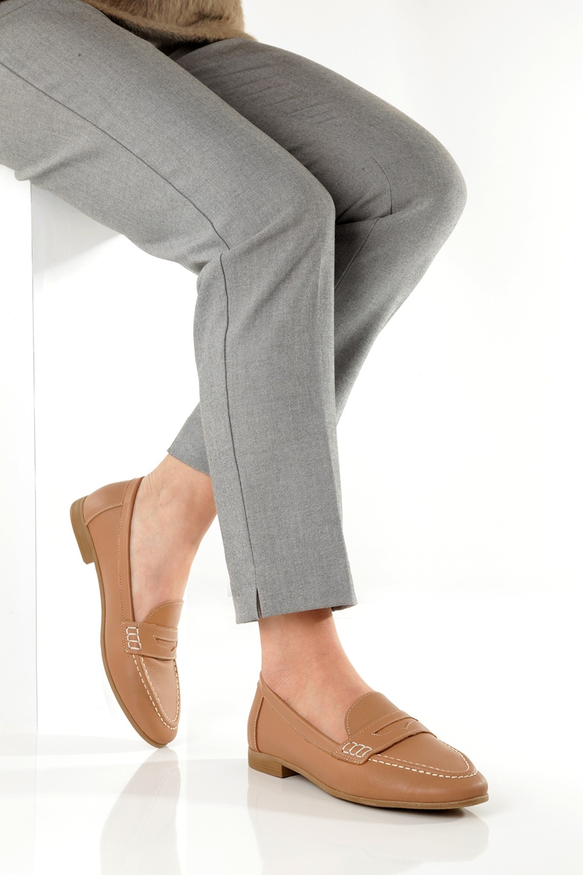 Sanra Bisküvi Rengi Hakiki Deri Yumuşak Babet Maskulen Ayakkabı - Görsel 6