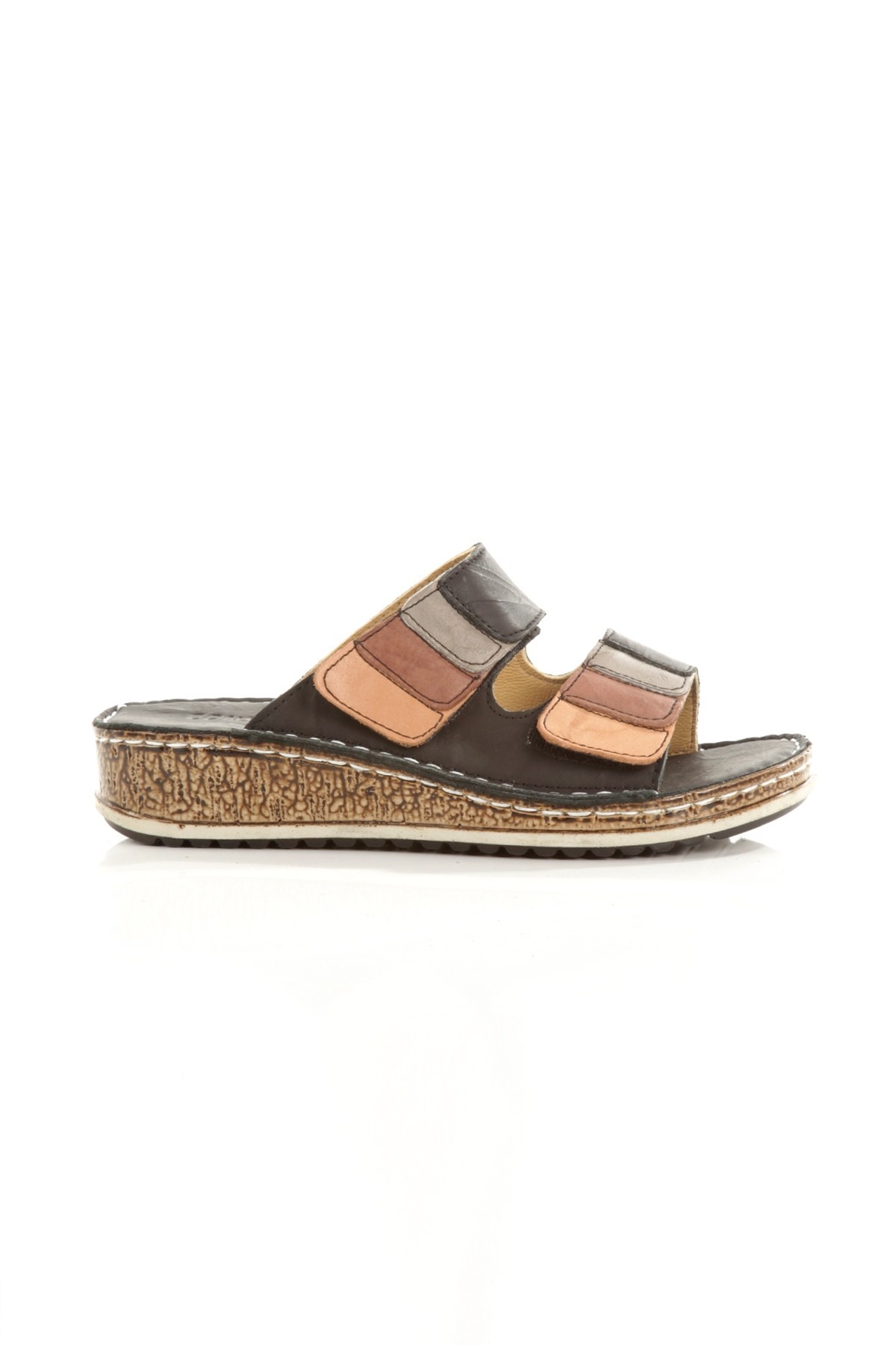 Crea Çok Renkli Siyah Hakiki Deri Cırtcırtlı Günlük Kadın Terlik - Görsel 5