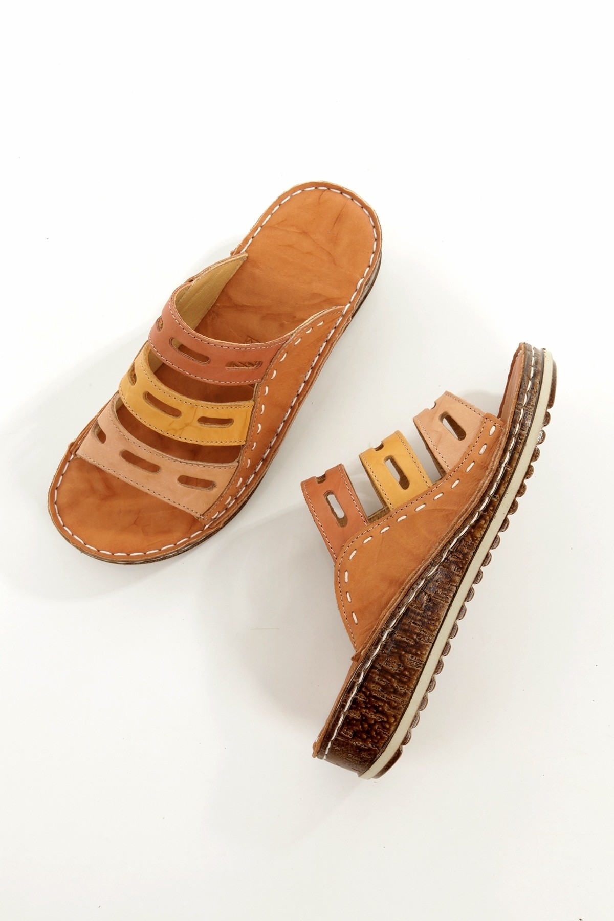 Viba Çok Renkli Taba Hakiki Deri Günlük Kadın Terlik - Görsel 4