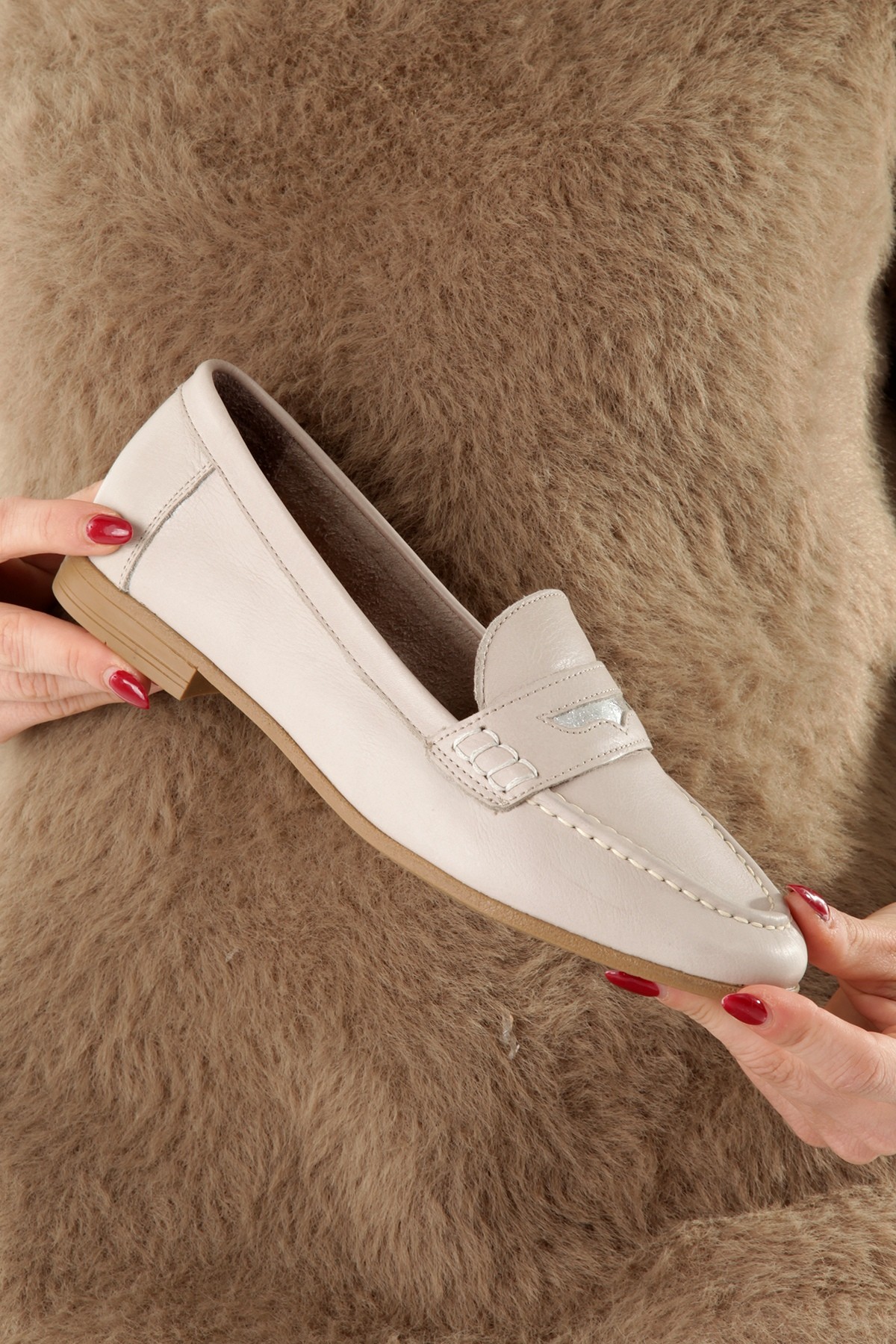 Sanra Ten Rengi Hakiki Deri Yumuşak Babet Maskulen Ayakkabı - Görsel 3