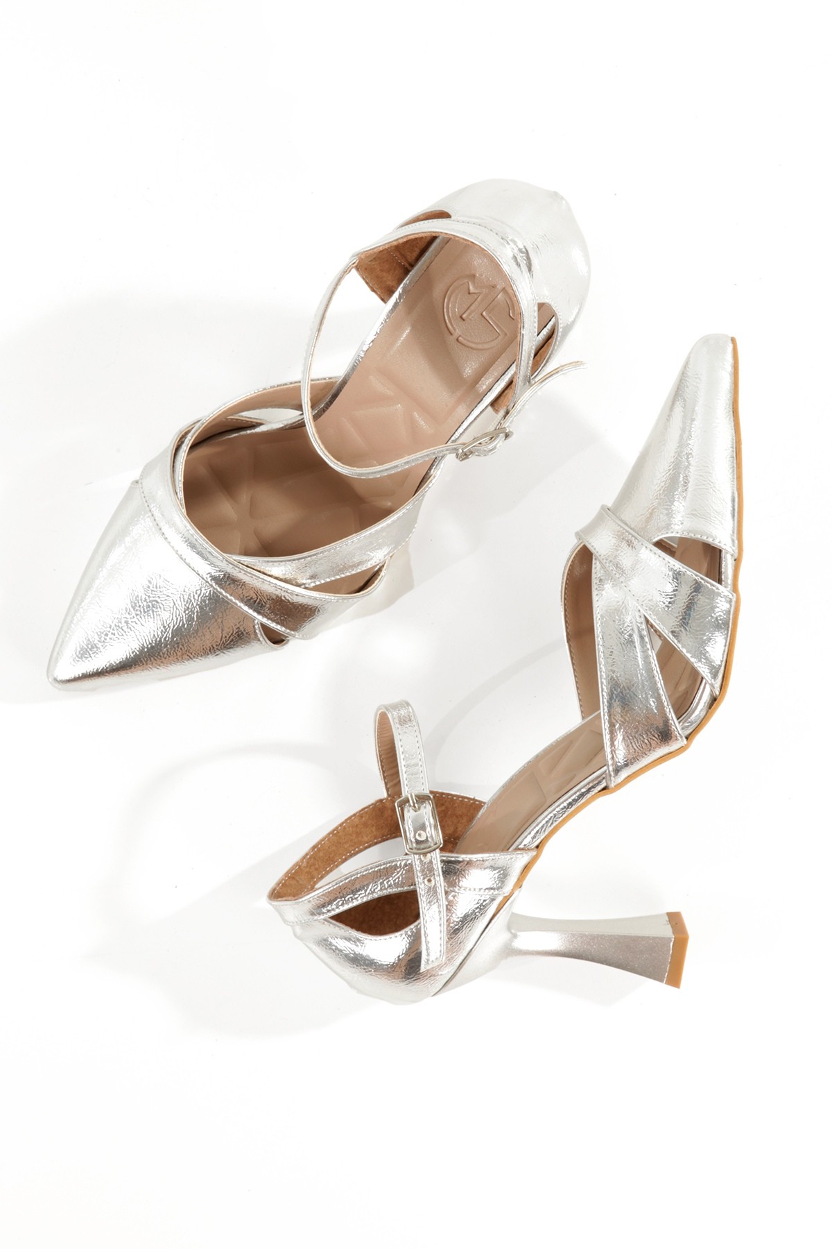 Clara Gümüş Dekolte Stiletto Yüksek Kadeh Topuklu Abiye Ayakkabı - Görsel 4