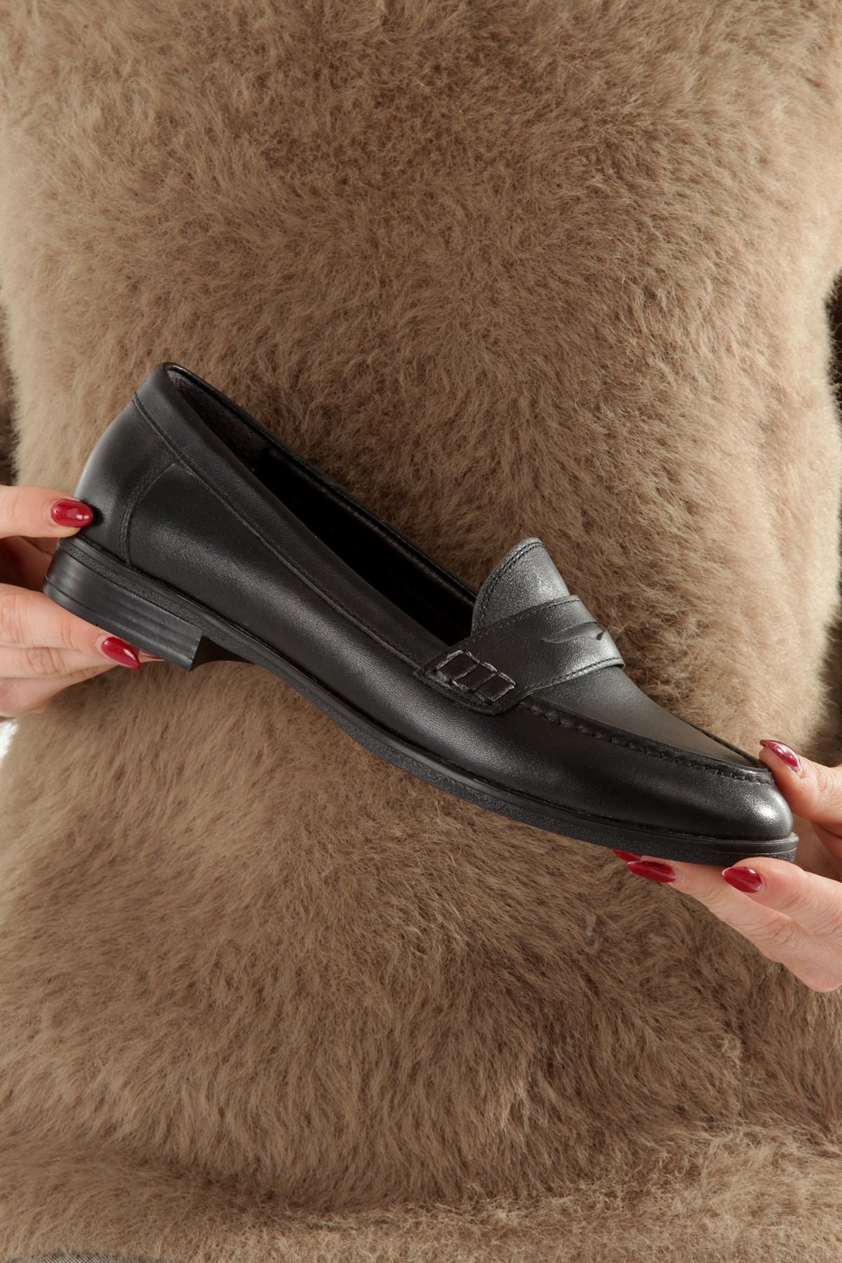 Sanra Siyah Hakiki Deri Yumuşak Babet Maskulen Ayakkabı - Görsel 3