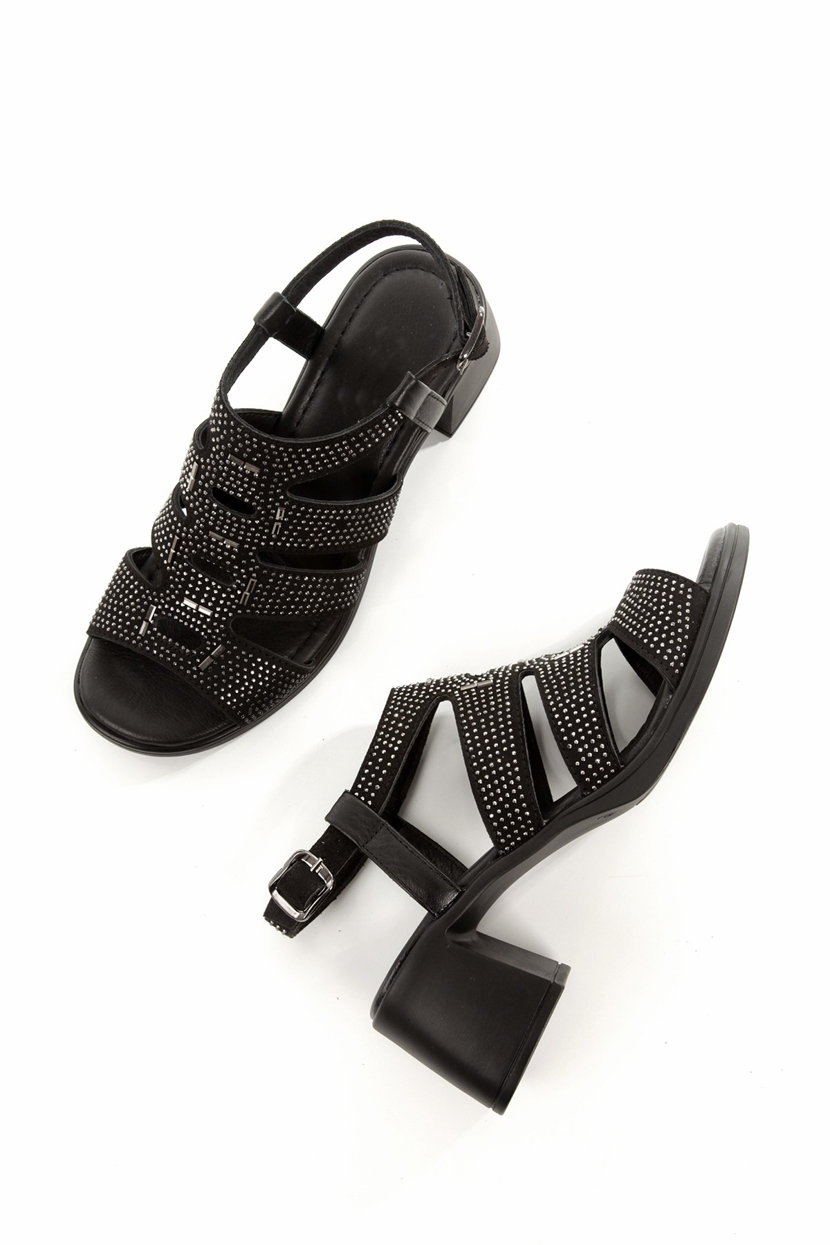 Peaf Siyah Hakiki Deri Sandalet Çok Hafif Kalın Topuklu Kadın Ayakkabı - Görsel 4