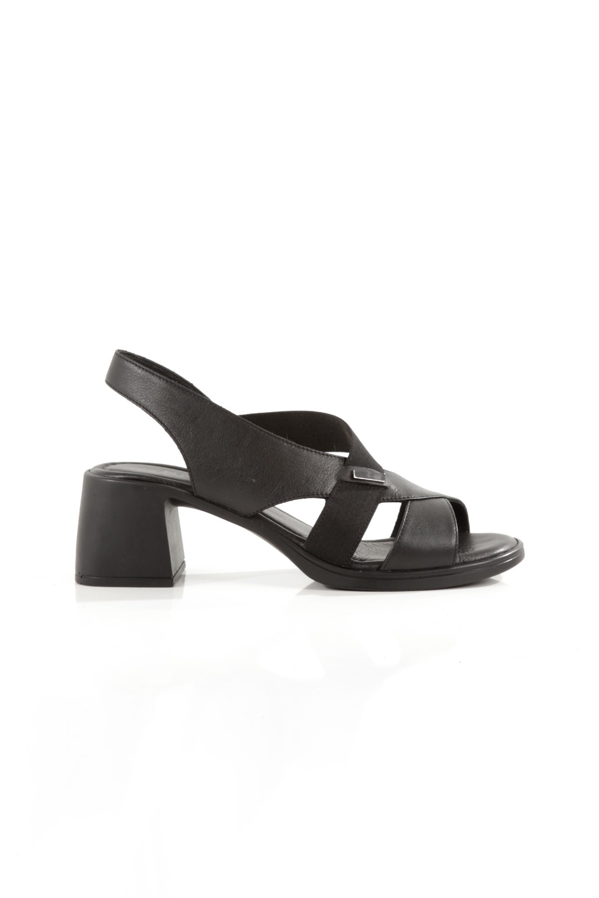 Madleen Siyah Yumuşak Hakiki Deri Kadın Sandalet Kalın Topuklu Ayakkabı - Görsel 5