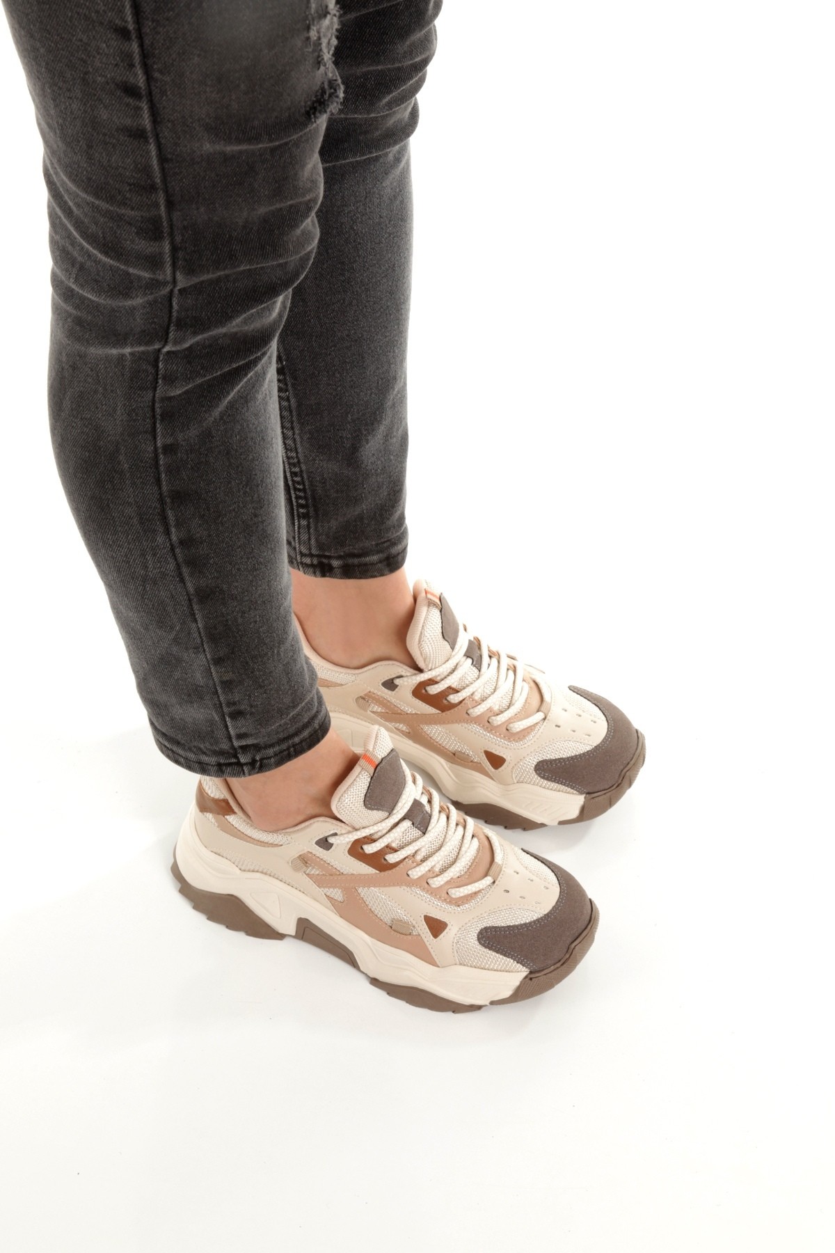 Muca Krem Kahve Sneaker Kalın Tabanlı Spor Ayakkabı - Görsel 4