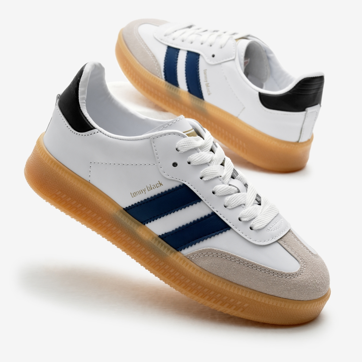 Unisex Beyaz Lacivert Kalın Termo Taban Yanı Şeritli Bağcıklı Spor Ayakkabı - Görsel 2