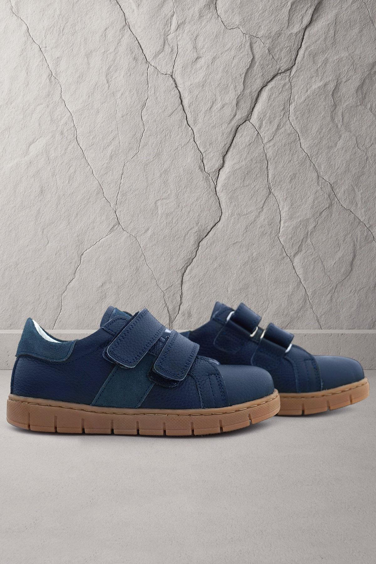 Hakiki Deri Lacivert Cırt Cırtlı Erkek Çocuk Spor Ayakkabı - Görsel 3