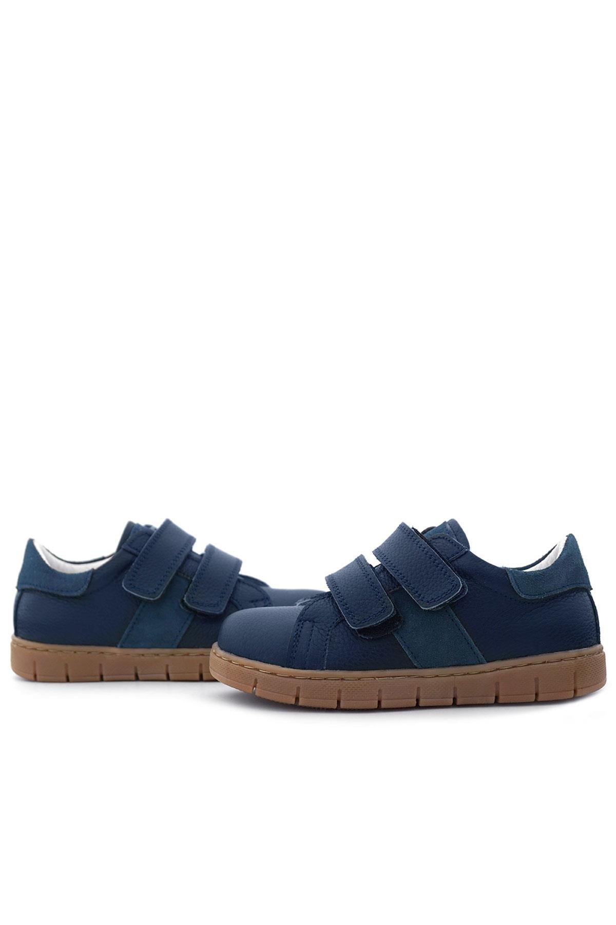 Hakiki Deri Lacivert Cırt Cırtlı Erkek Çocuk Spor Ayakkabı - Görsel 9