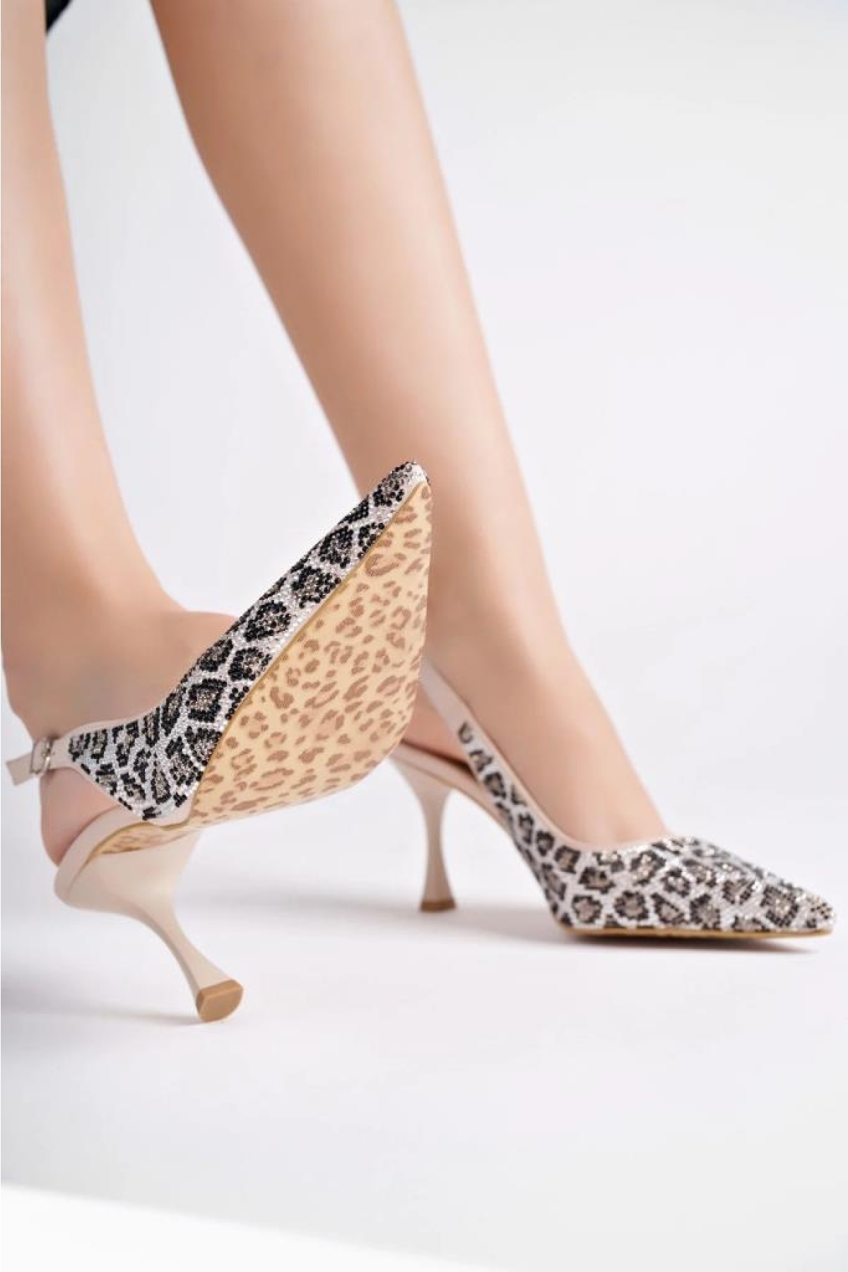 Pisagor Ps-319570 7 Cm Topuklu Kadın Taşlı Arkası Açık Stiletto Abiye Ayakkabı - Görsel 4