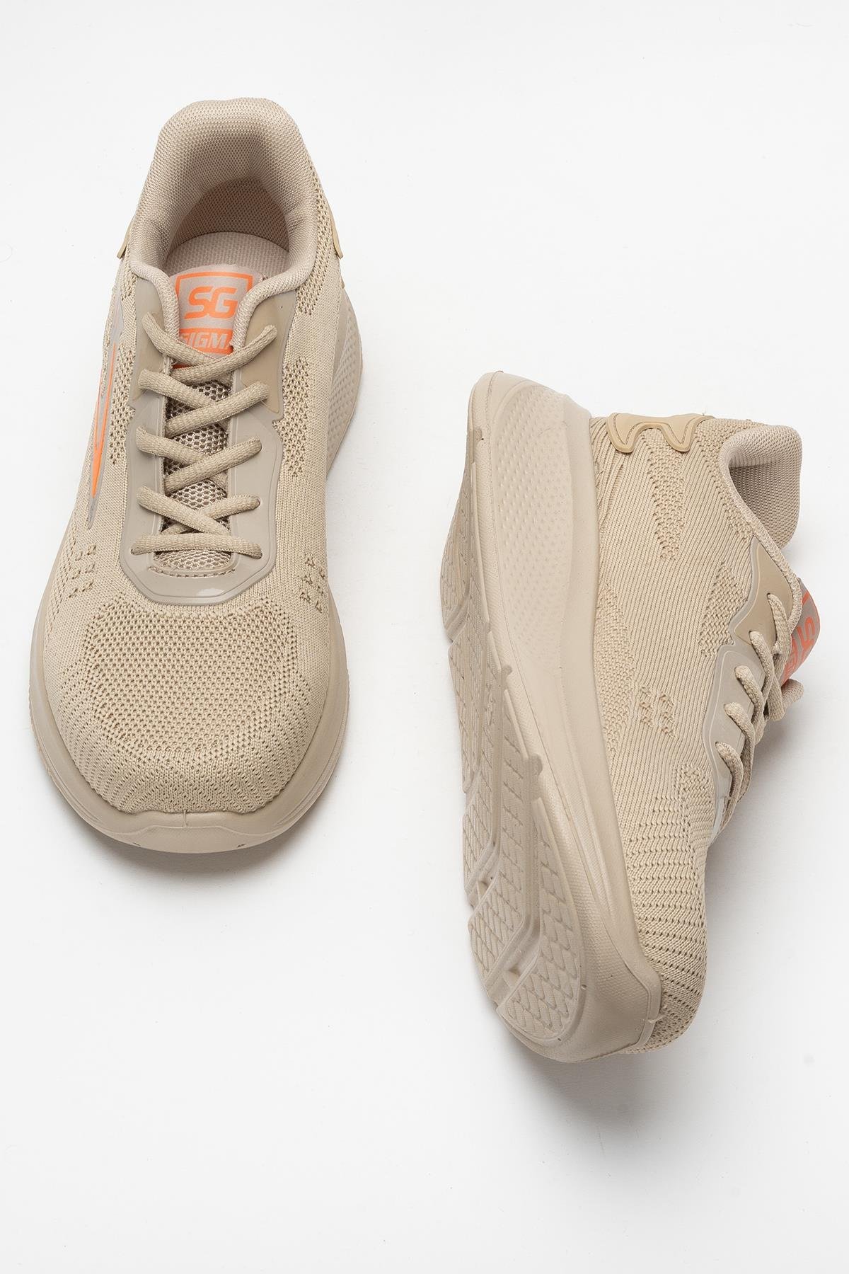 Erkek Triko Sneaker Rahat Hava Alabilen Kokusuz Spor Ayakkabı BEJ - Görsel 8