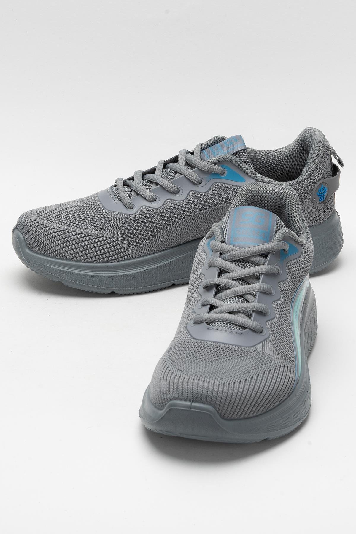 Erkek Triko Sneaker Rahat Hava Alabilen Kokusuz Spor Ayakkabı GRİ - Görsel 6