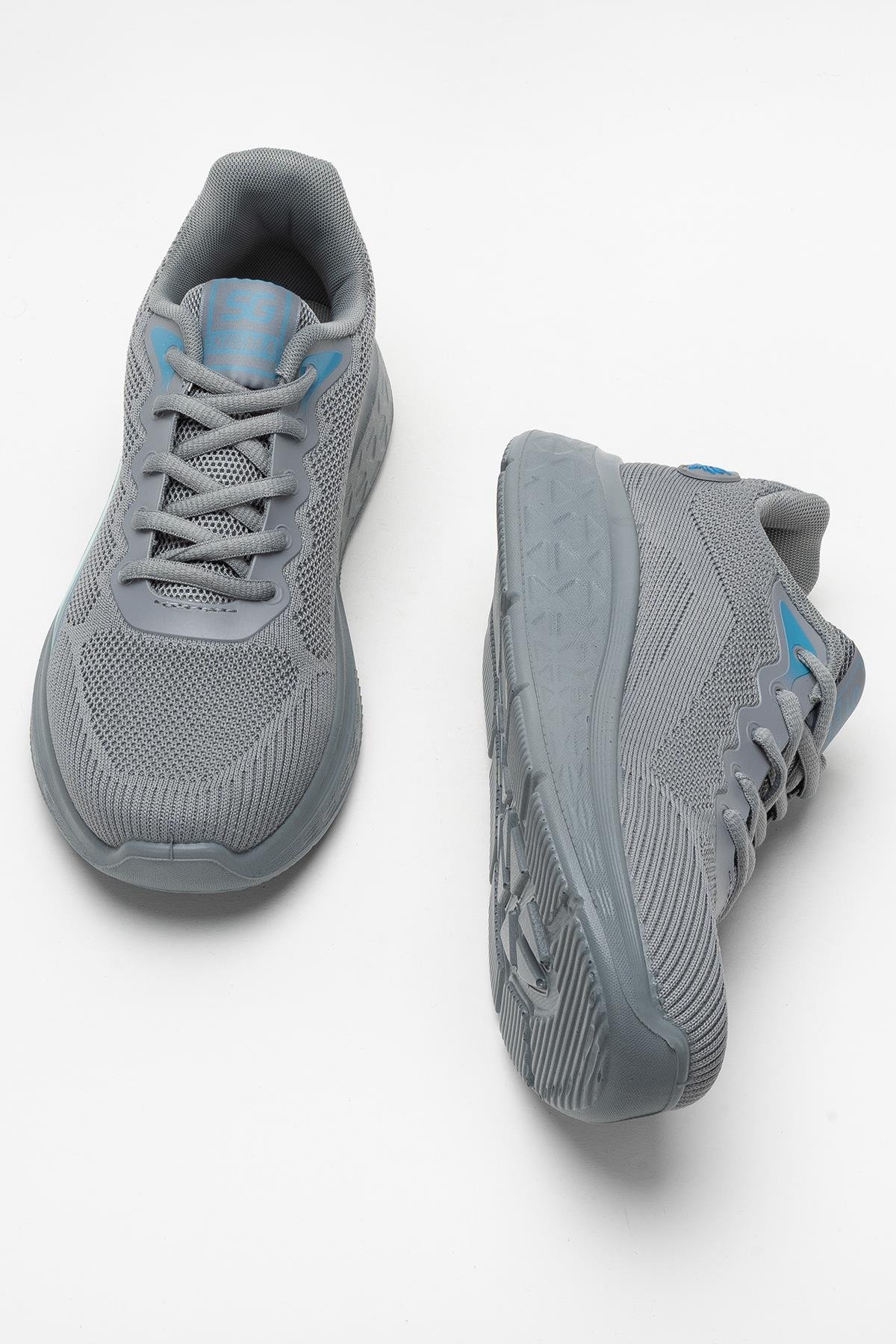 Erkek Triko Sneaker Rahat Hava Alabilen Kokusuz Spor Ayakkabı GRİ - Görsel 8