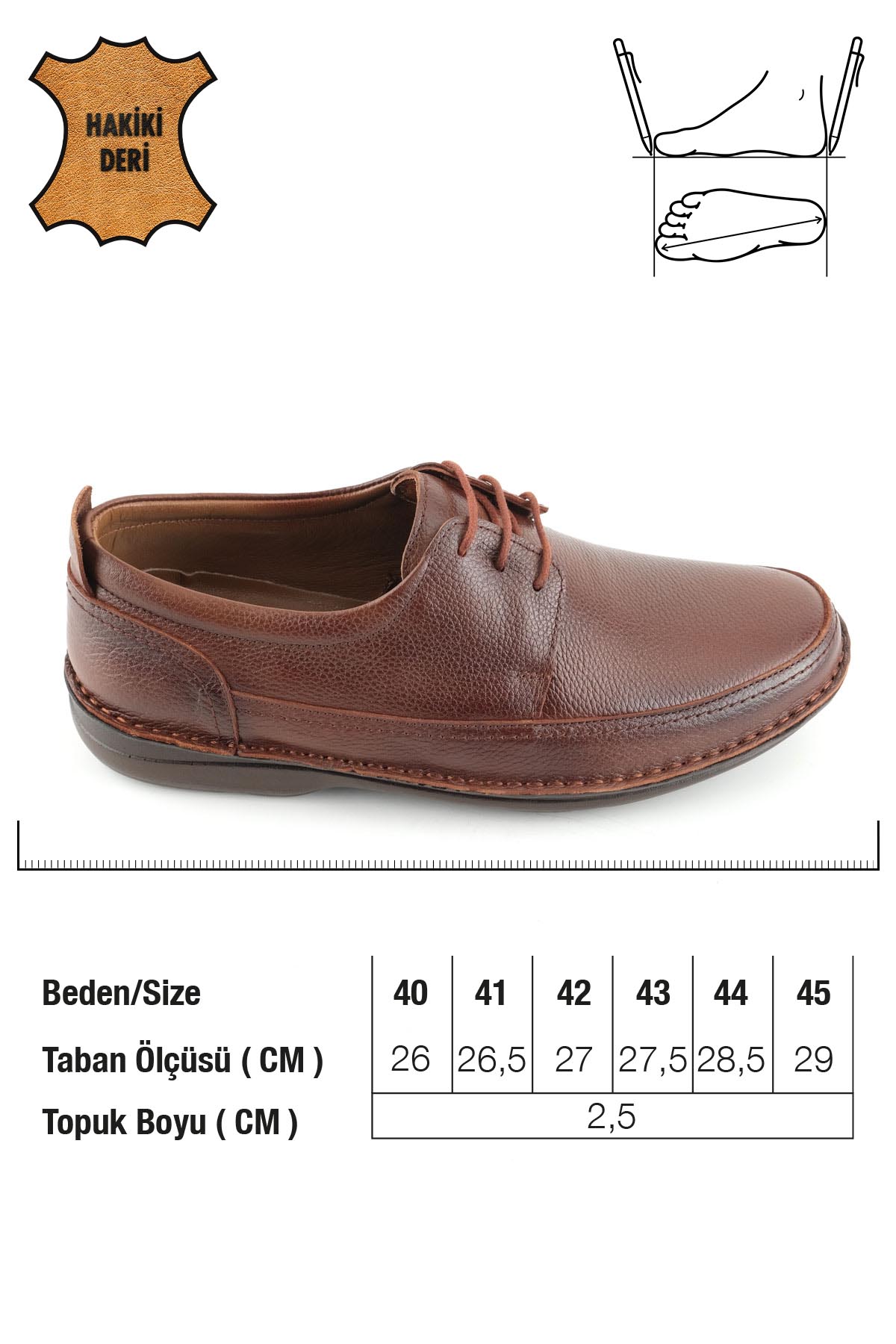 Erkek Yazlık İç Dış Hakiki Deri Ortopedik Rahat Klimalı Taban Bağcıklı Ayarlanabilir Günlük Klasik Ayakkabı - Görsel 3