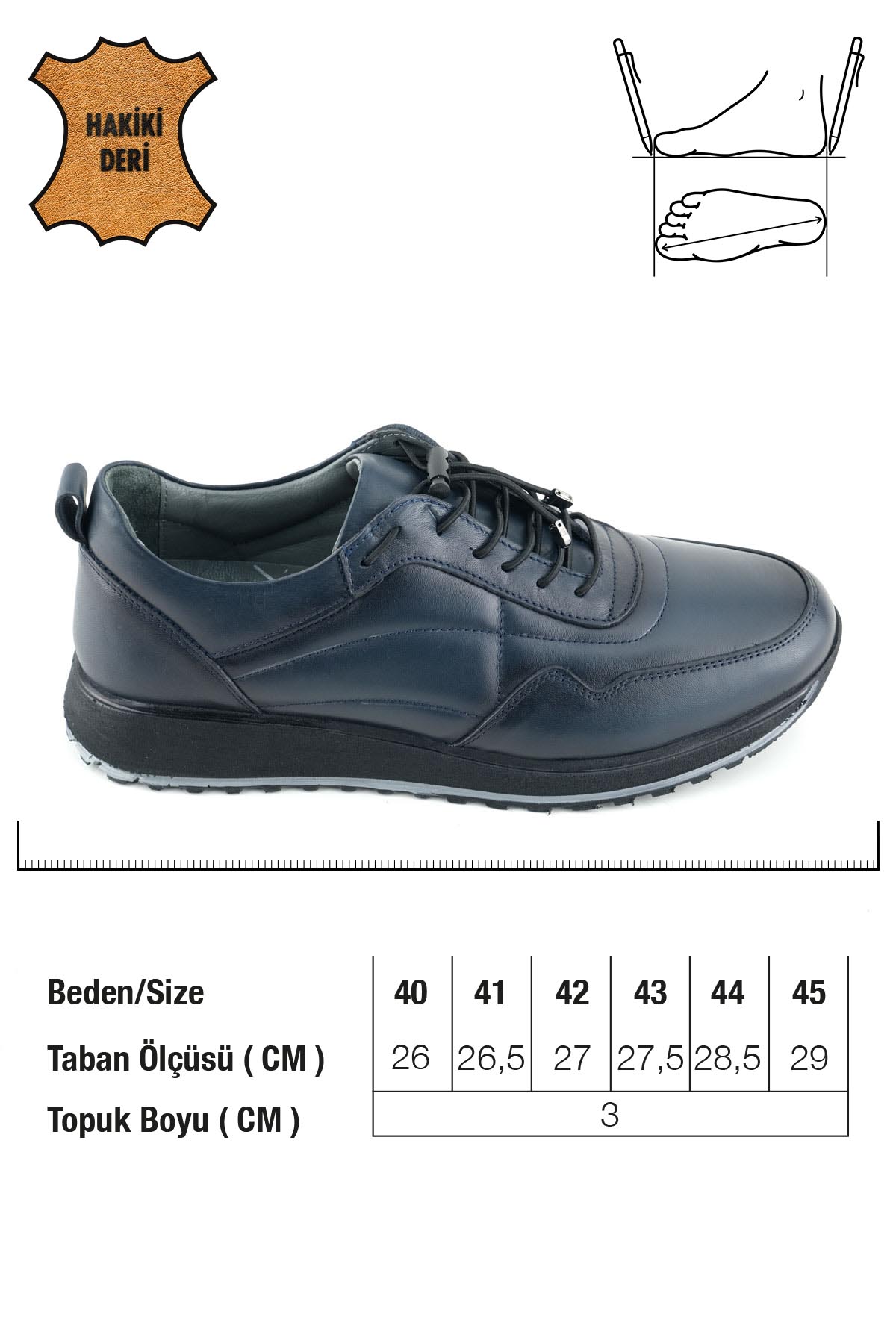 Erkek İç Dış Hakiki Deri Ortopedik Rahat Taban Bağcıklı Ayarlanabilir Günlük Spor Ayakkabı - Görsel 3