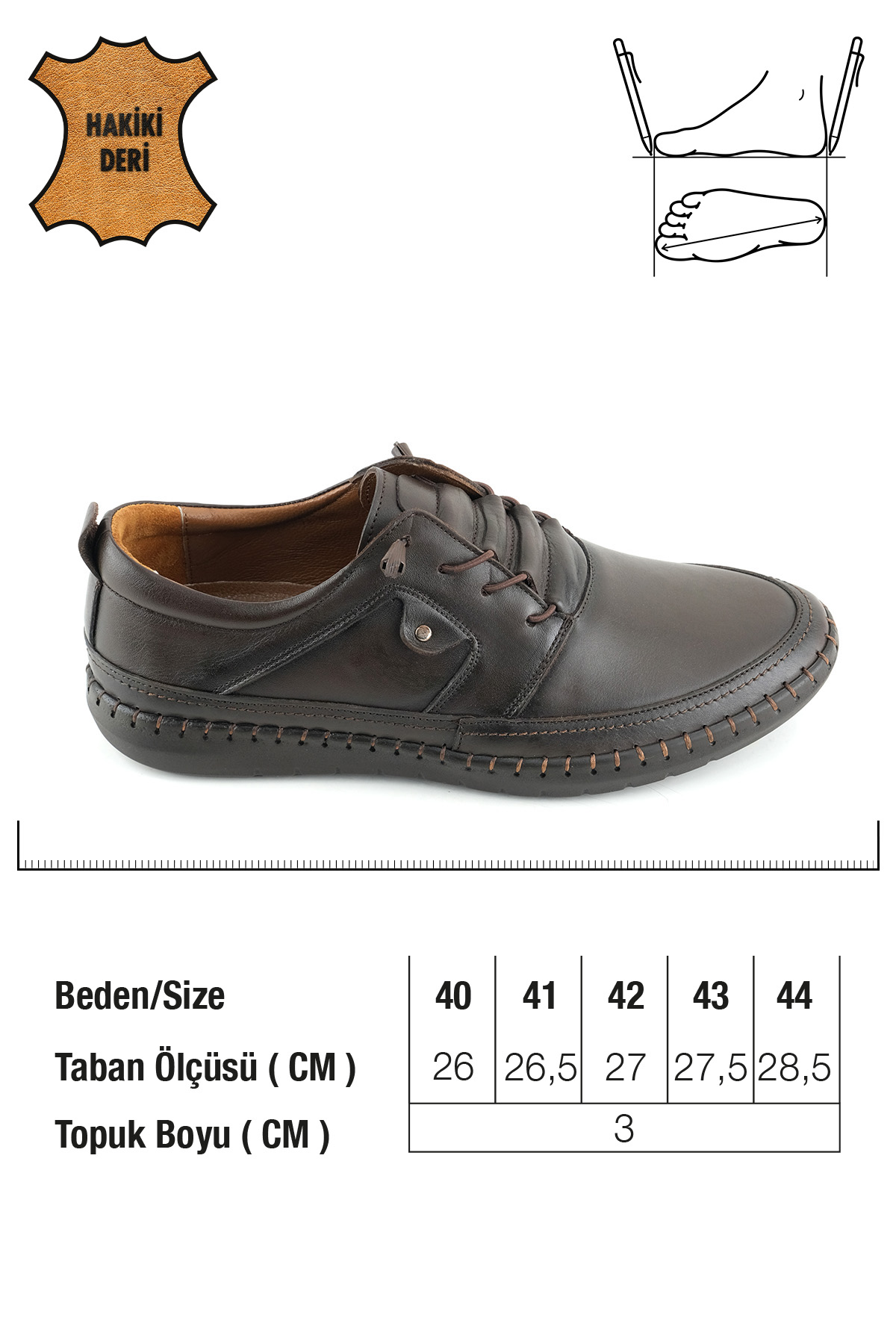 Erkek Yazlık İç Dış Hakiki Deri Ortopedik Rahat Taban Bağcıklı Ayarlanabilir Günlük Klasik Ayakkabı - Görsel 6