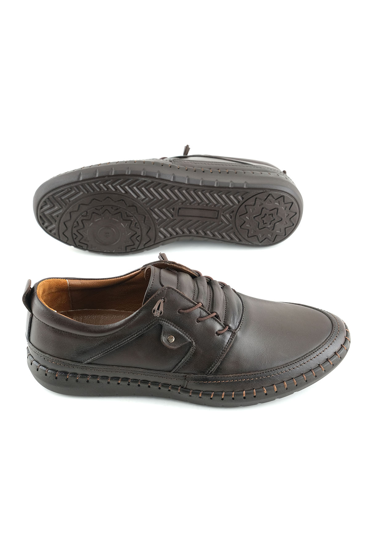 Erkek Yazlık İç Dış Hakiki Deri Ortopedik Rahat Taban Bağcıklı Ayarlanabilir Günlük Klasik Ayakkabı - Görsel 11