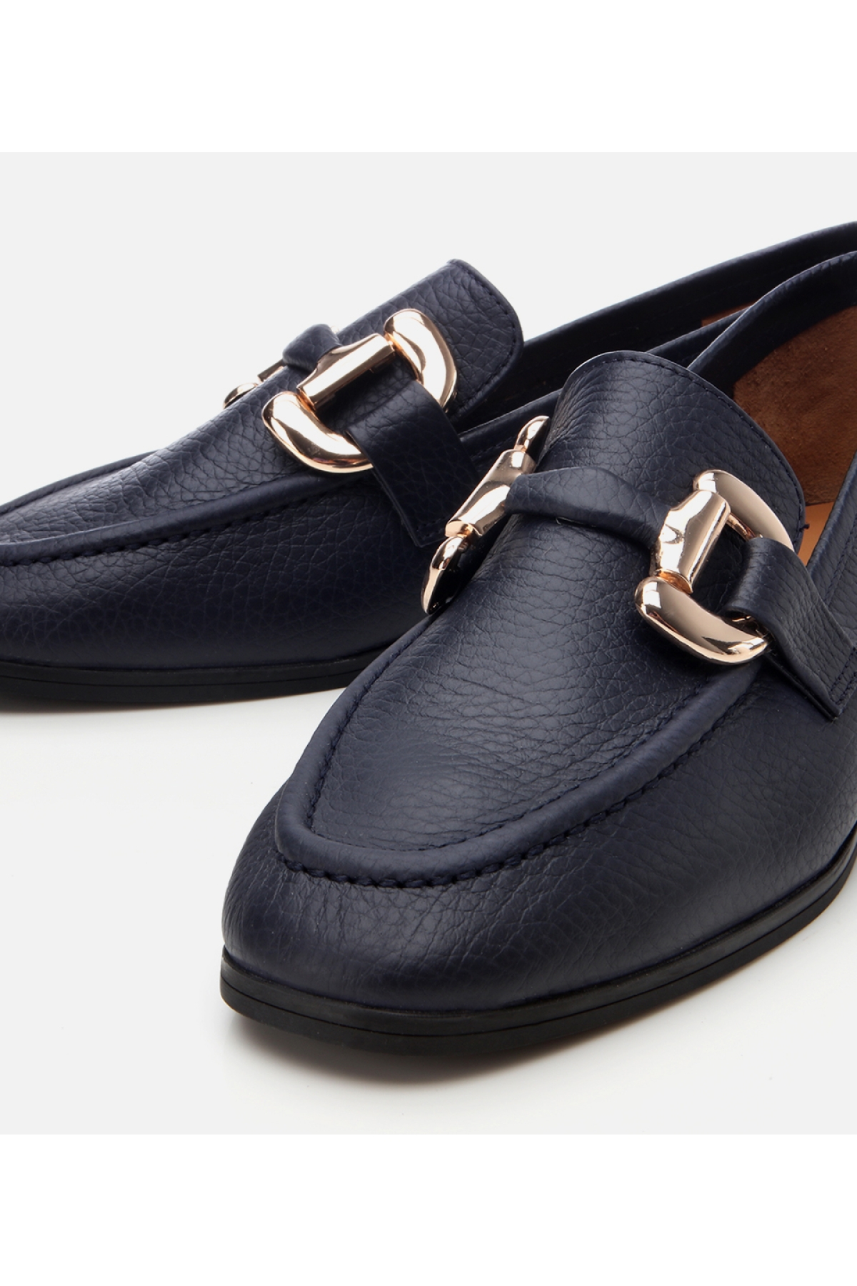 Kadın Deri Lacivert Tokalı Günlük Loafer - Görsel 4