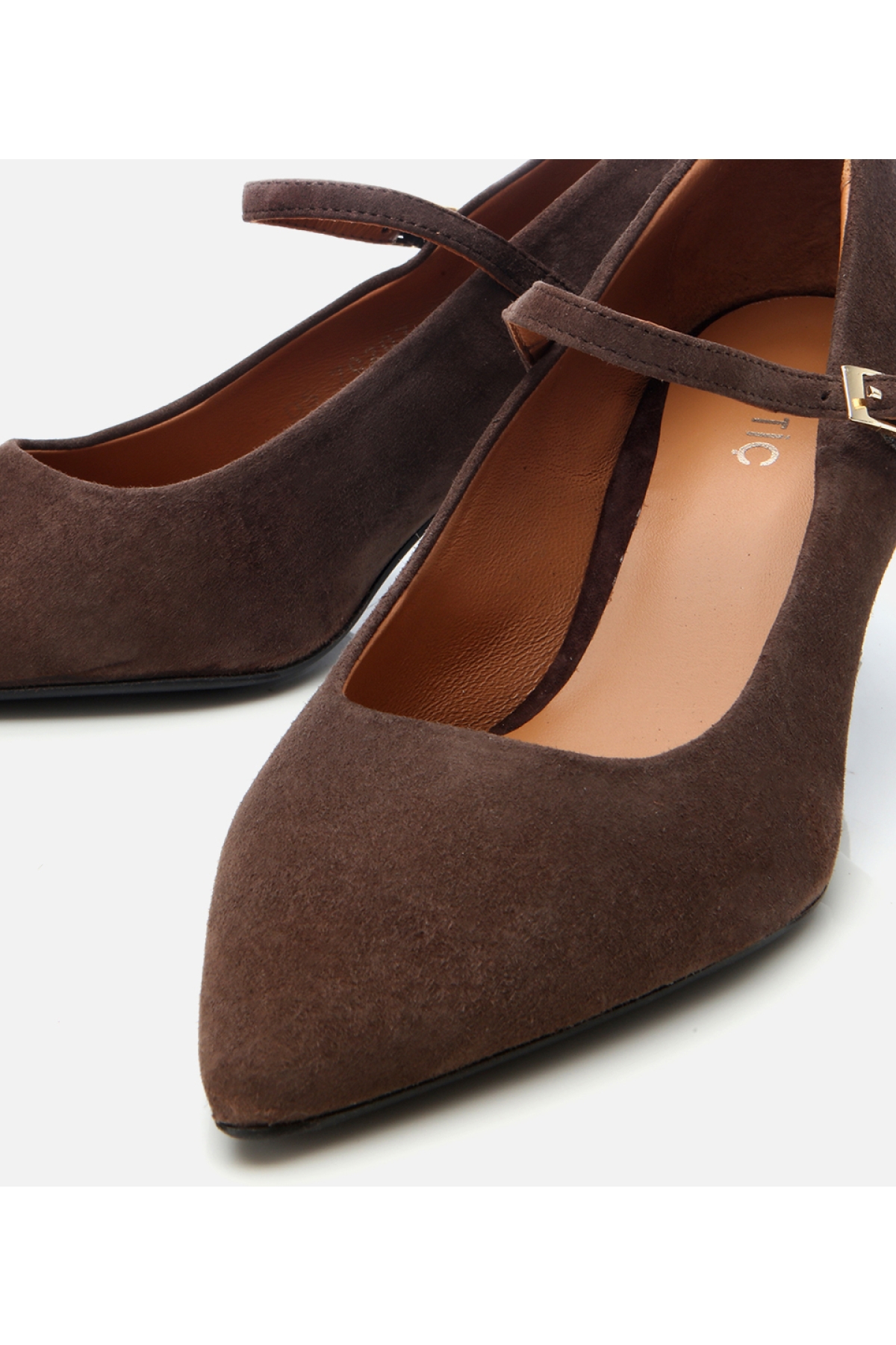 Kadın Süet Deri Kahverengi Mary Jane Stiletto - Görsel 4