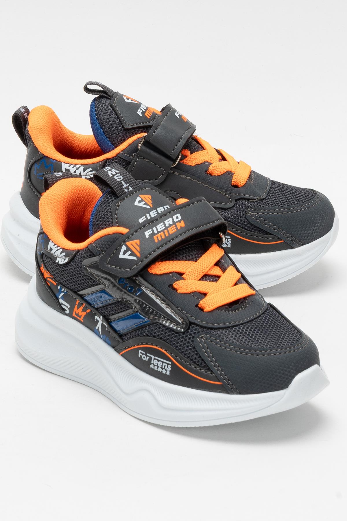Çocuk Cırtlı Akıllı Bağcık Spor Ayakkabı FÜME - TURUNCU - Görsel 3