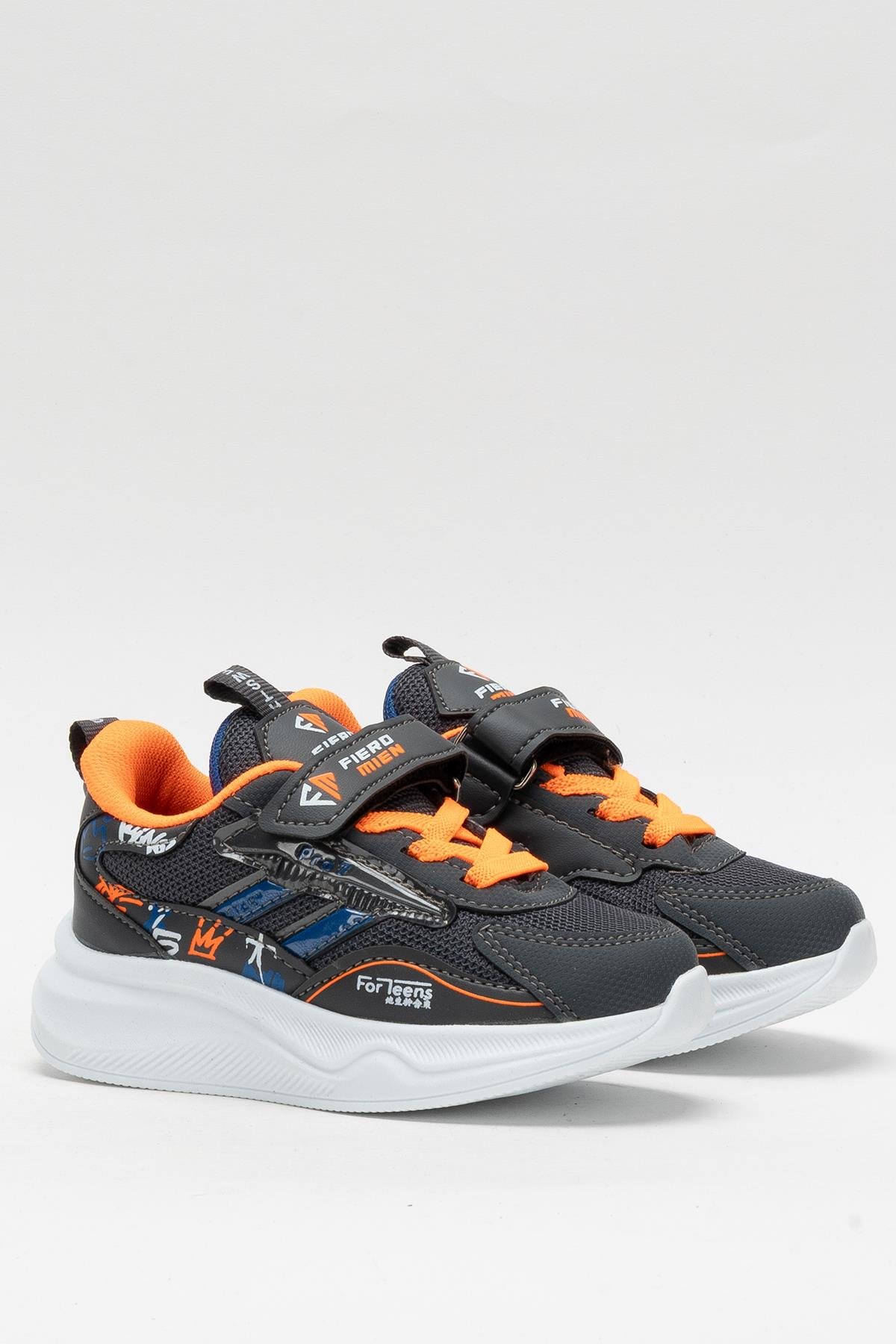 Çocuk Cırtlı Akıllı Bağcık Spor Ayakkabı FÜME - TURUNCU - Görsel 4