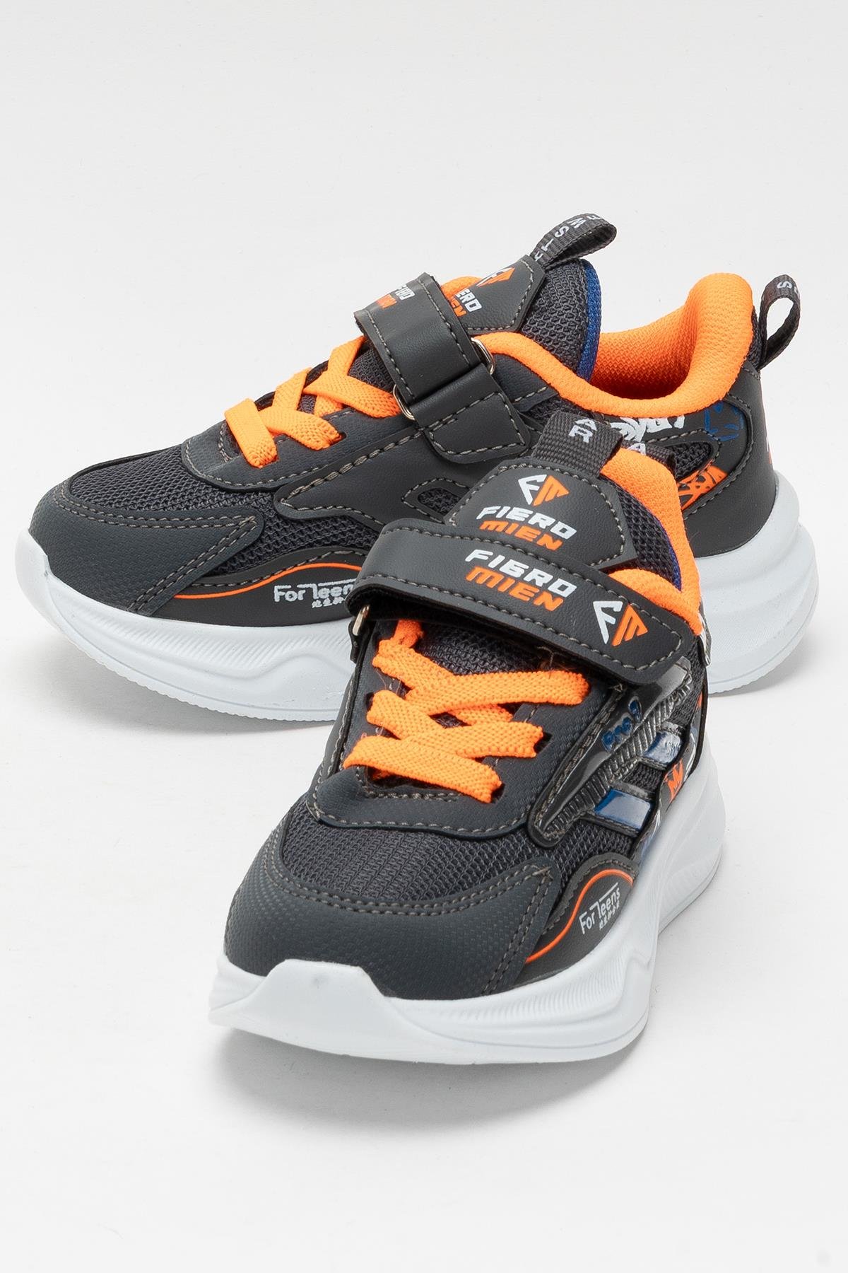 Çocuk Cırtlı Akıllı Bağcık Spor Ayakkabı FÜME - TURUNCU - Görsel 6