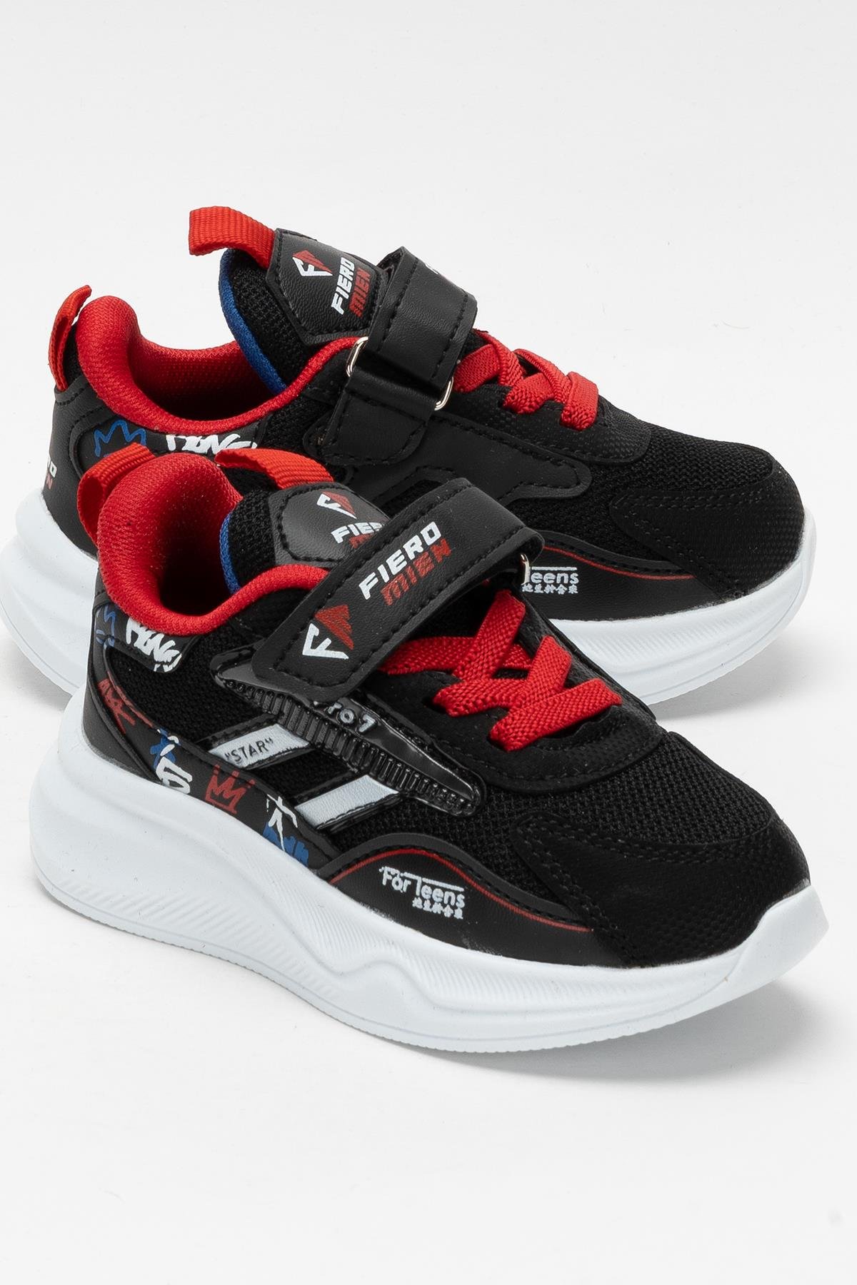 Çocuk Cırtlı Akıllı Bağcık Spor Ayakkabı SİYAH - KIRMIZI - Görsel 3
