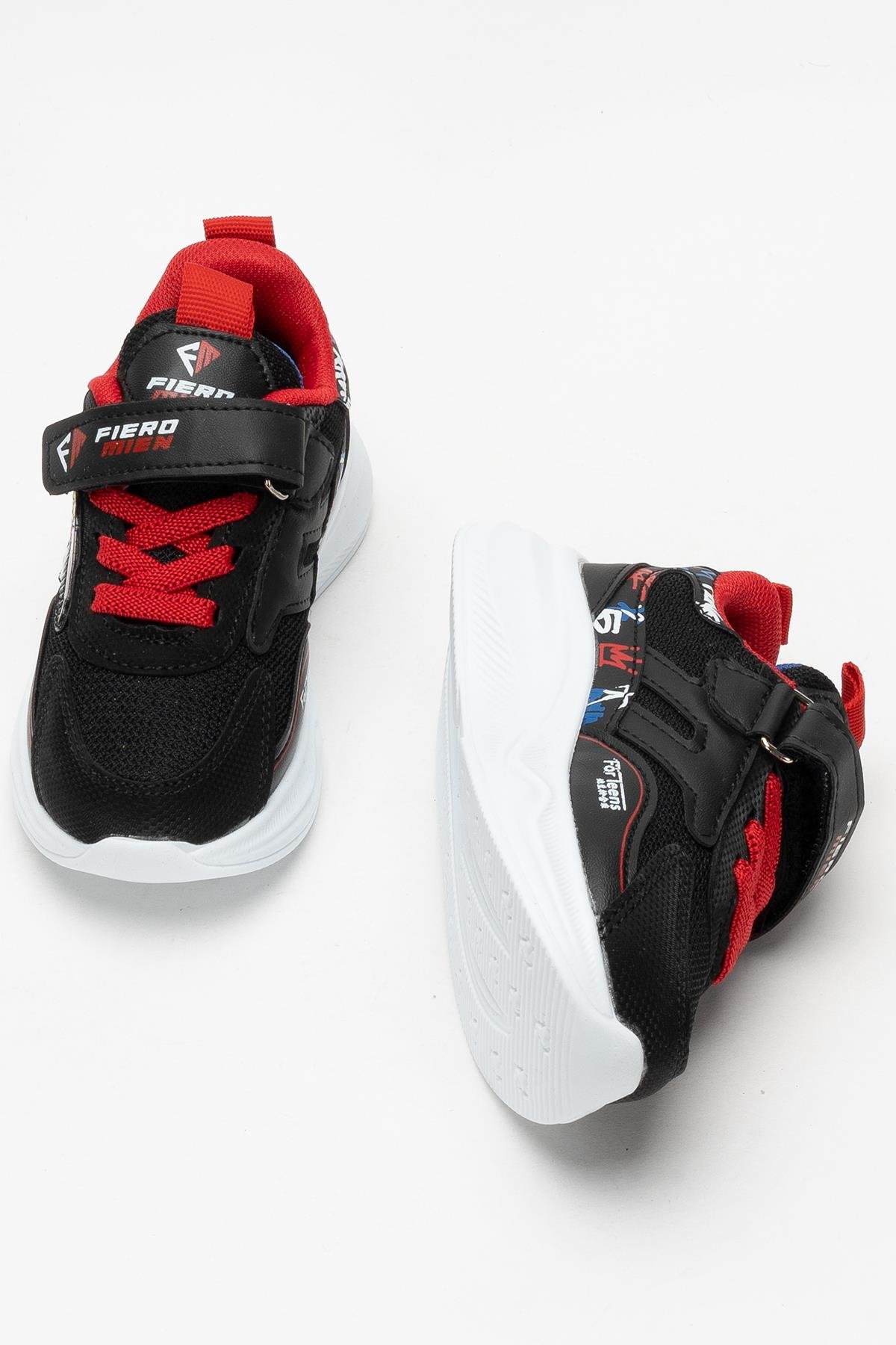 Çocuk Cırtlı Akıllı Bağcık Spor Ayakkabı SİYAH - KIRMIZI - Görsel 8
