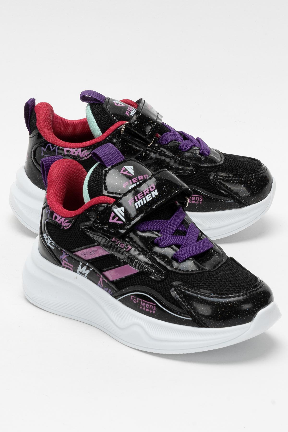 Çocuk Cırtlı Akıllı Bağcık Spor Ayakkabı SİYAH - FUŞYA - Görsel 3