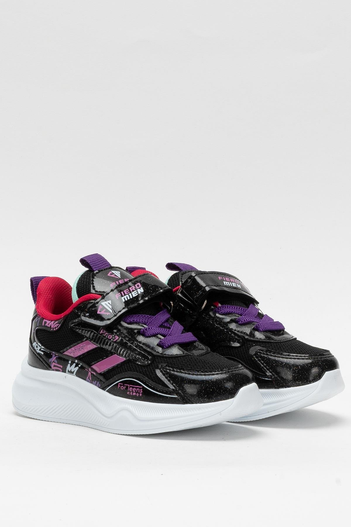 Çocuk Cırtlı Akıllı Bağcık Spor Ayakkabı SİYAH - FUŞYA - Görsel 4