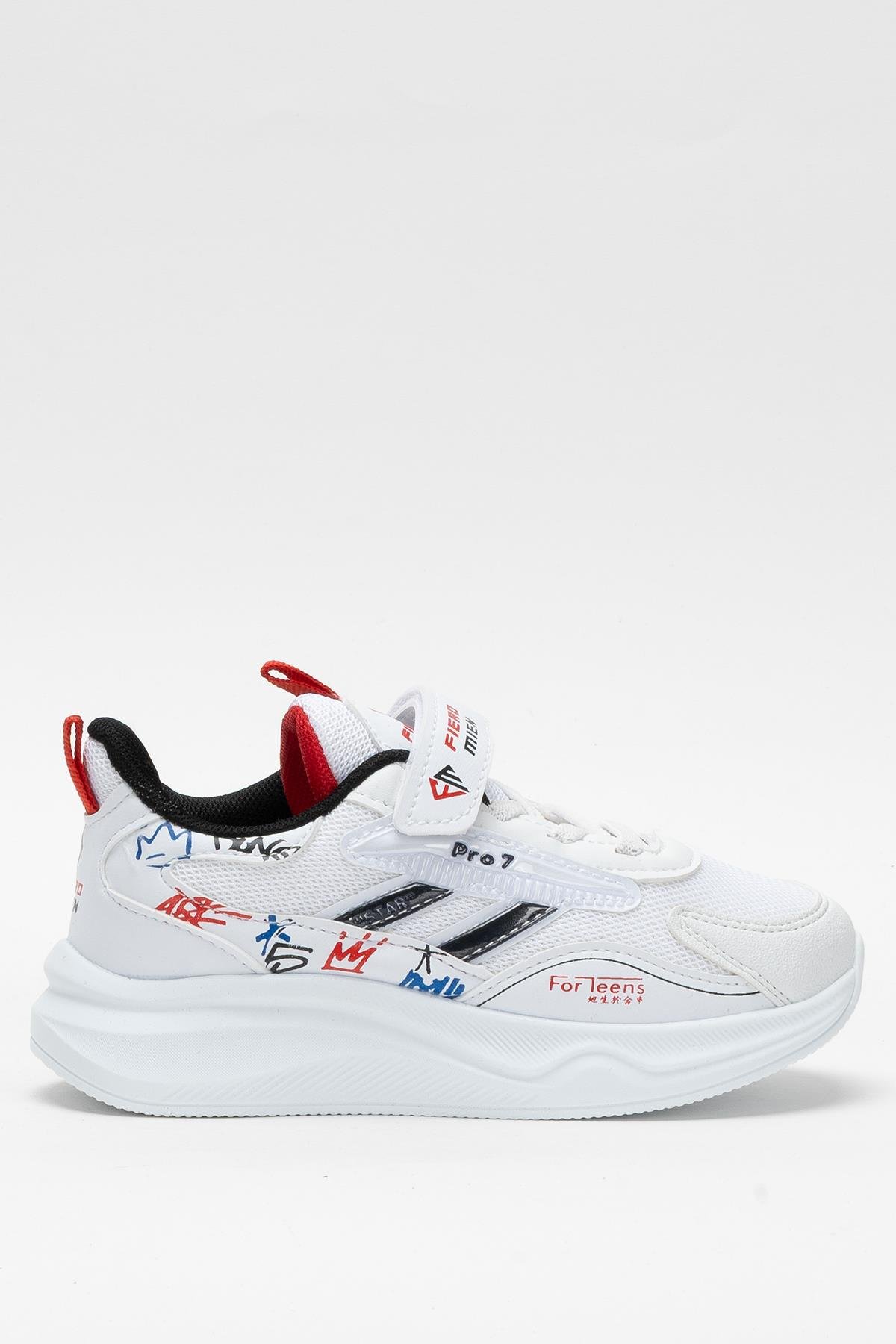 Çocuk Cırtlı Akıllı Bağcık Spor Ayakkabı BEYAZ - SİYAH - Görsel 2