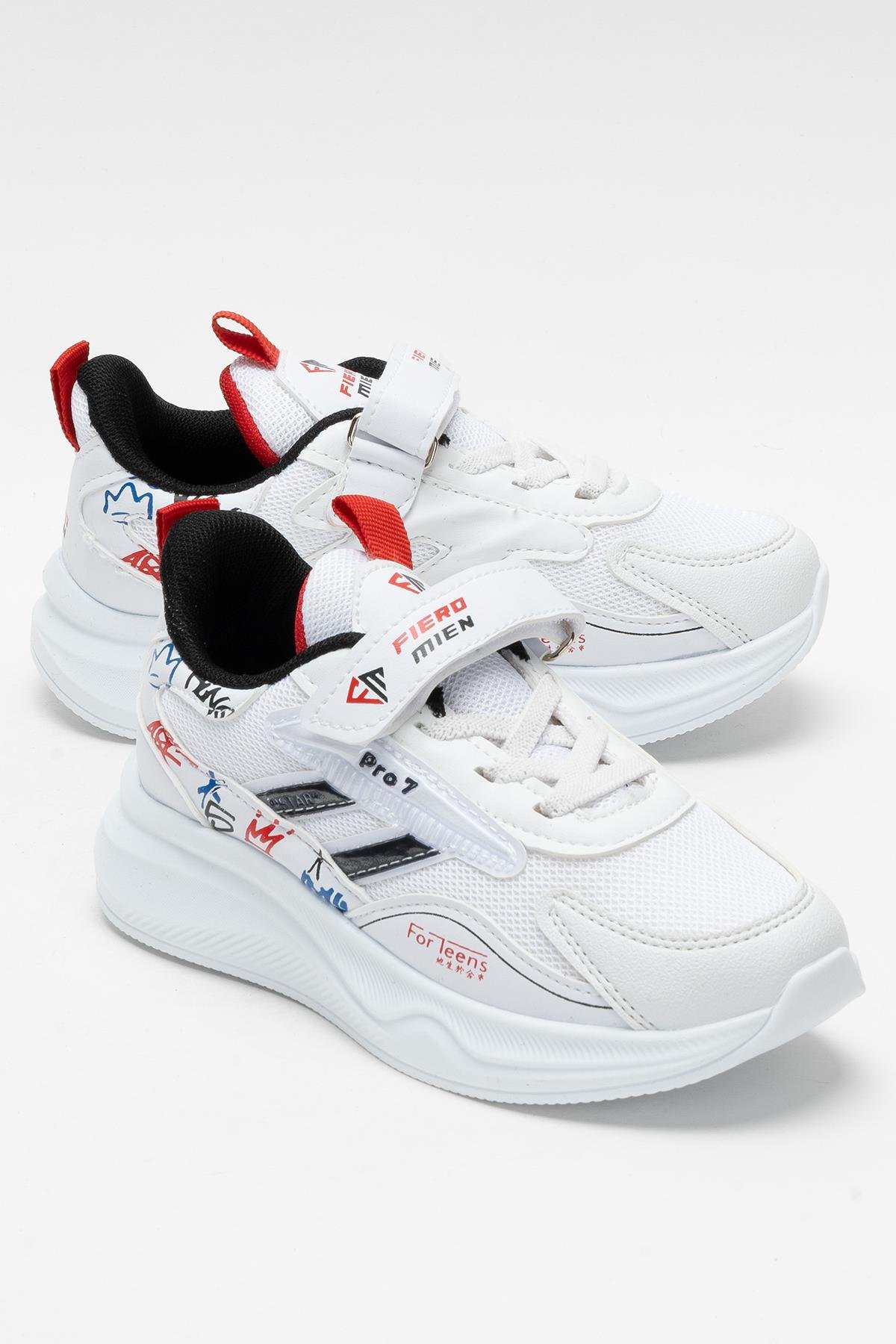 Çocuk Cırtlı Akıllı Bağcık Spor Ayakkabı BEYAZ - SİYAH - Görsel 3