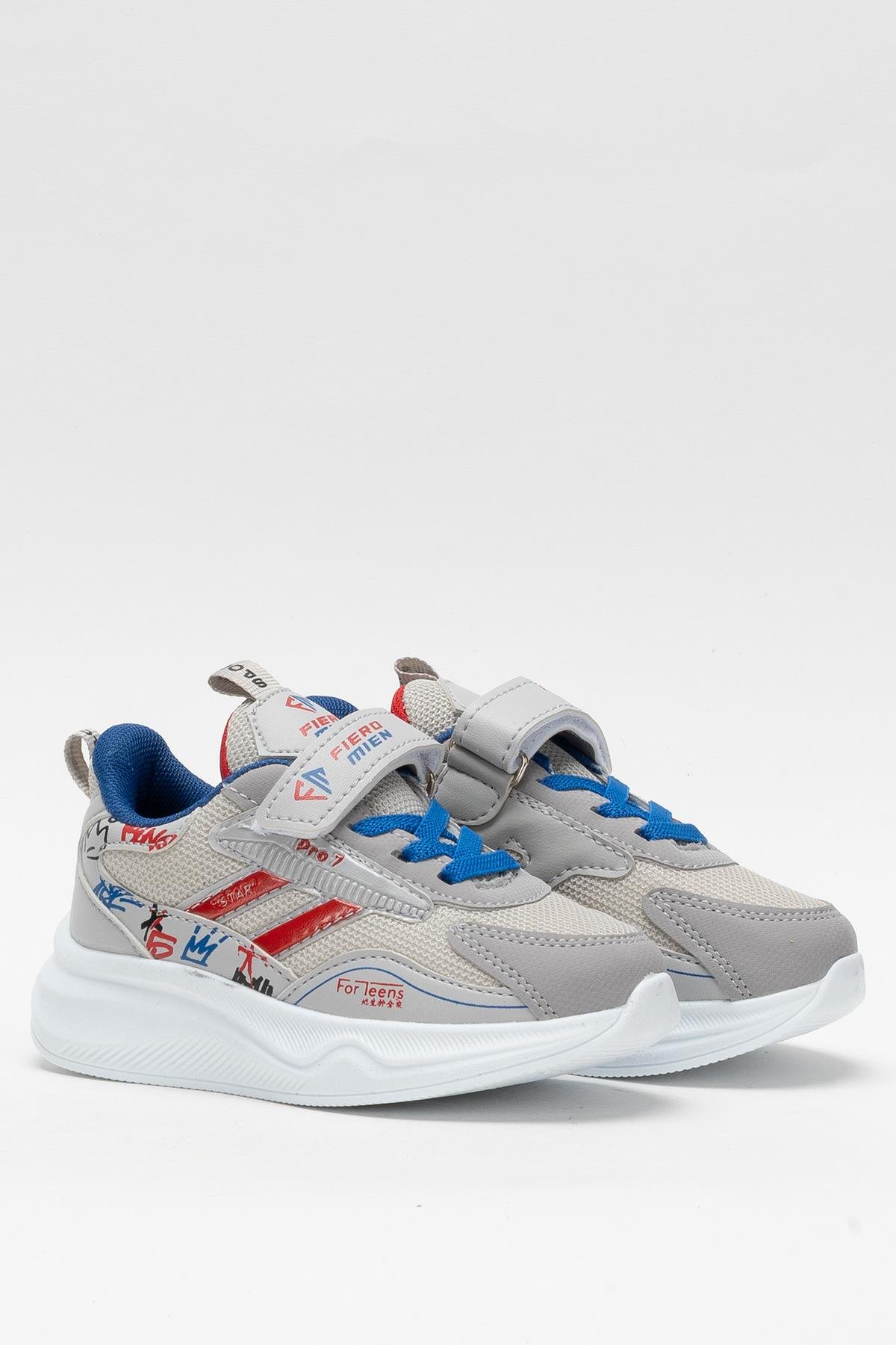 Çocuk Cırtlı Akıllı Bağcık Spor Ayakkabı GRİ - MAVİ - Görsel 4