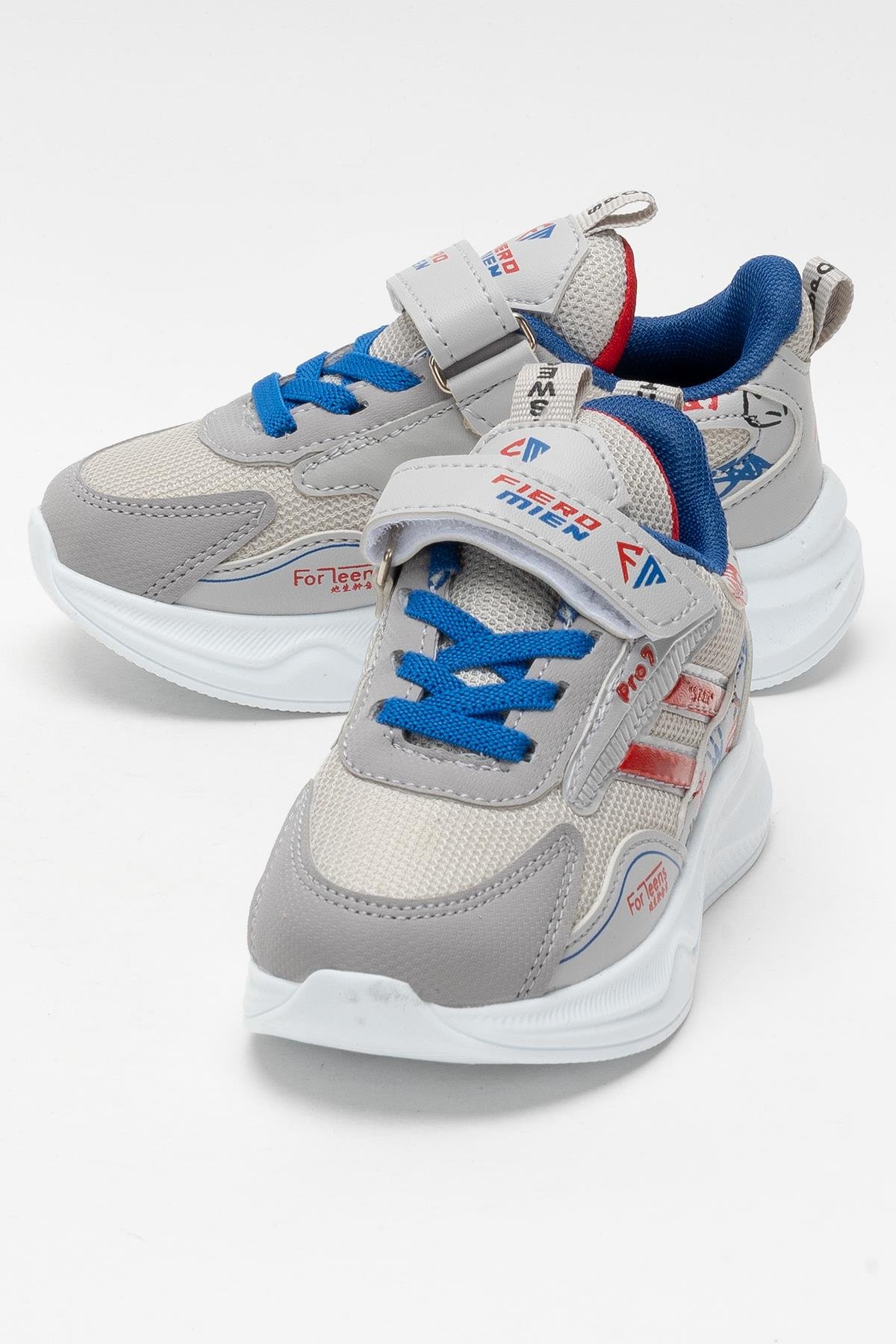 Çocuk Cırtlı Akıllı Bağcık Spor Ayakkabı GRİ - MAVİ - Görsel 6