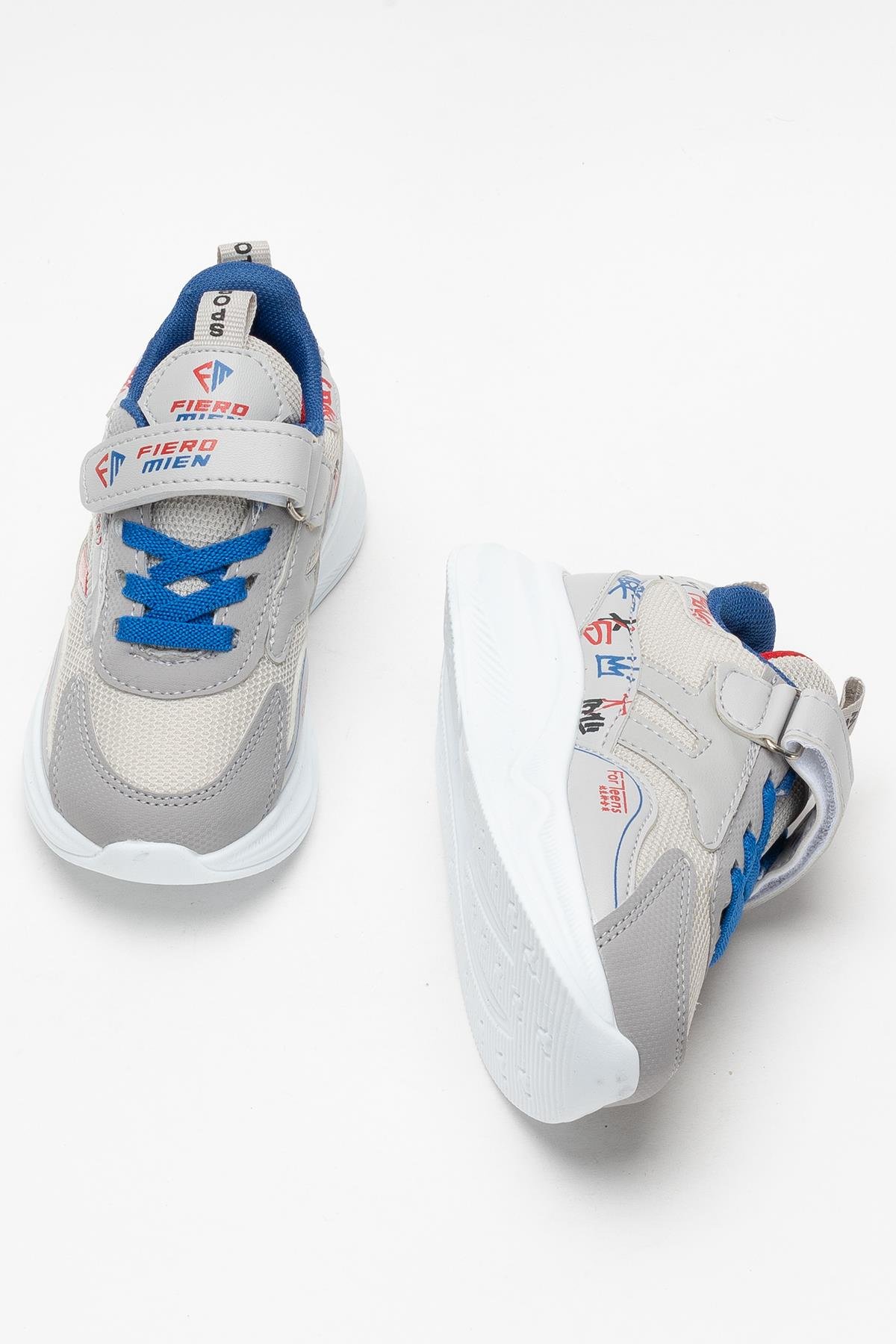 Çocuk Cırtlı Akıllı Bağcık Spor Ayakkabı GRİ - MAVİ - Görsel 8