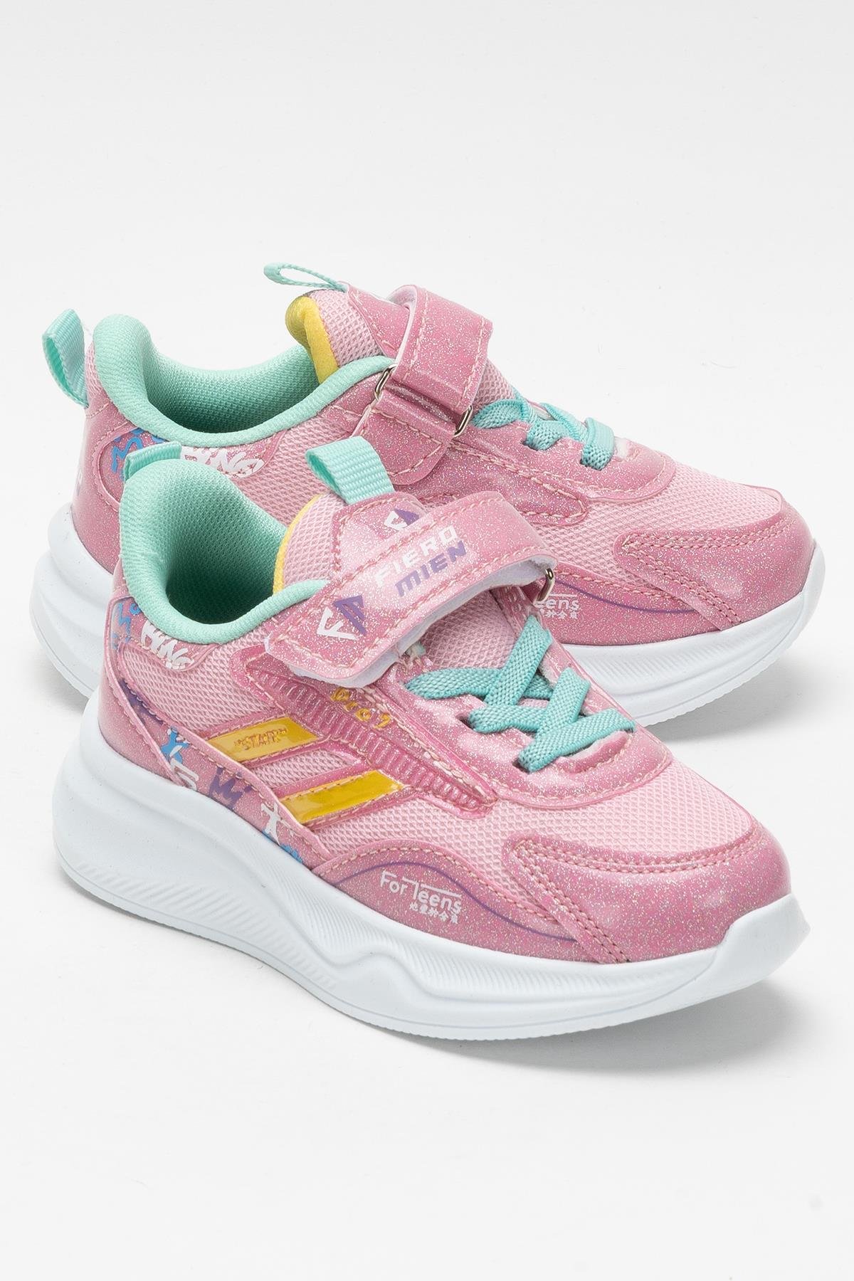 Çocuk Cırtlı Akıllı Bağcık Spor Ayakkabı PEMBE - YEŞİL - Görsel 3