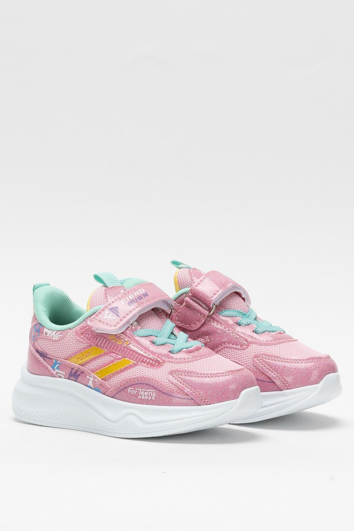 Çocuk Cırtlı Akıllı Bağcık Spor Ayakkabı PEMBE - YEŞİL - Görsel 4
