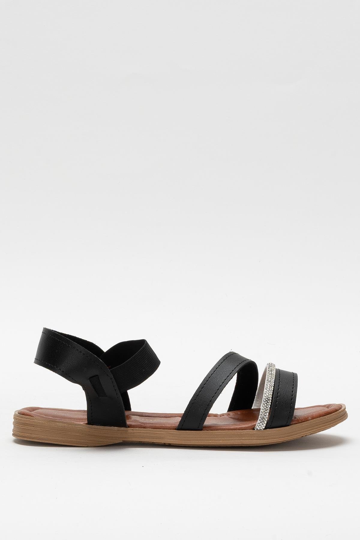 Kadın Taş Bantlı Sandalet Ayakkabı SİYAH - Görsel 2
