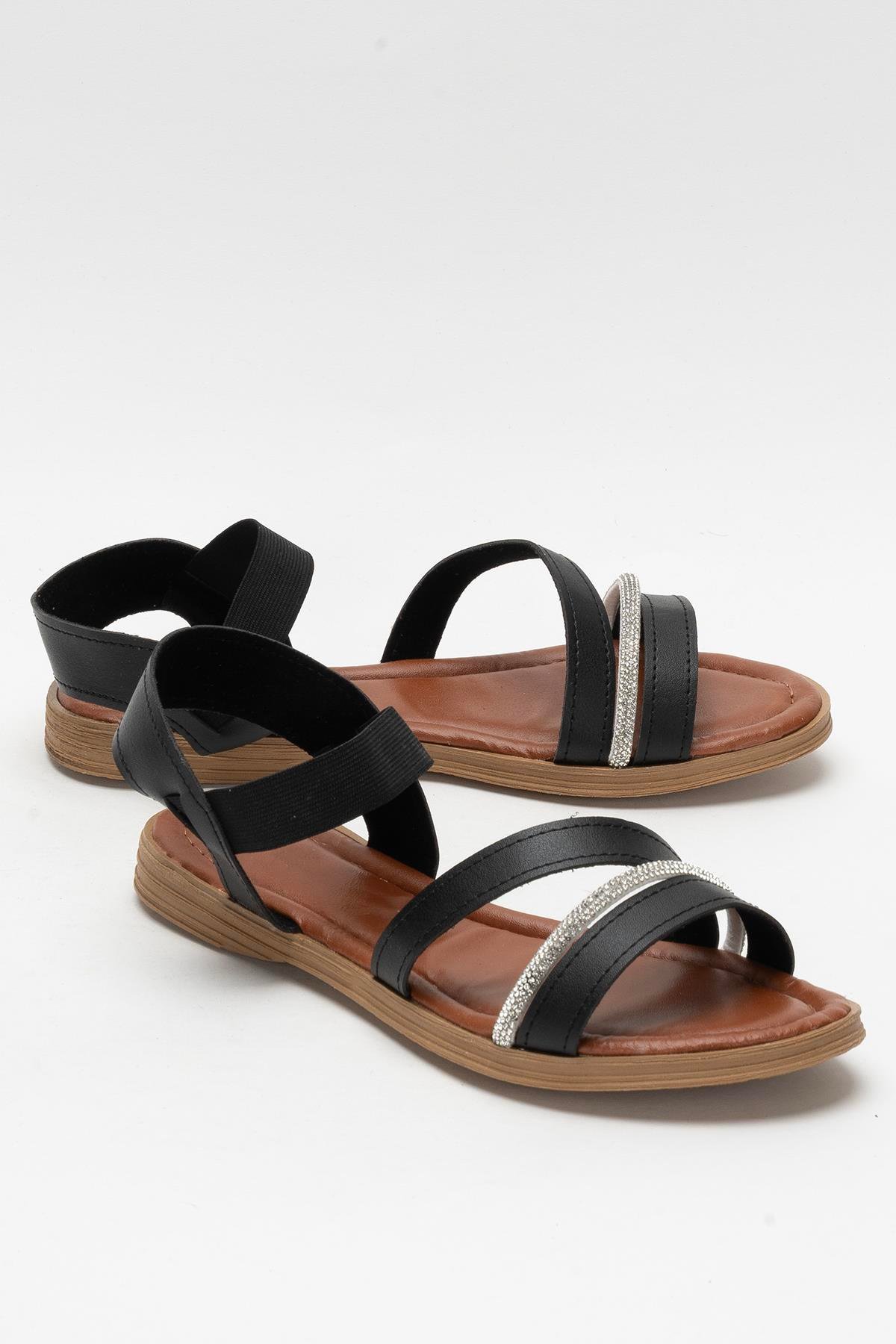 Kadın Taş Bantlı Sandalet Ayakkabı SİYAH - Görsel 3