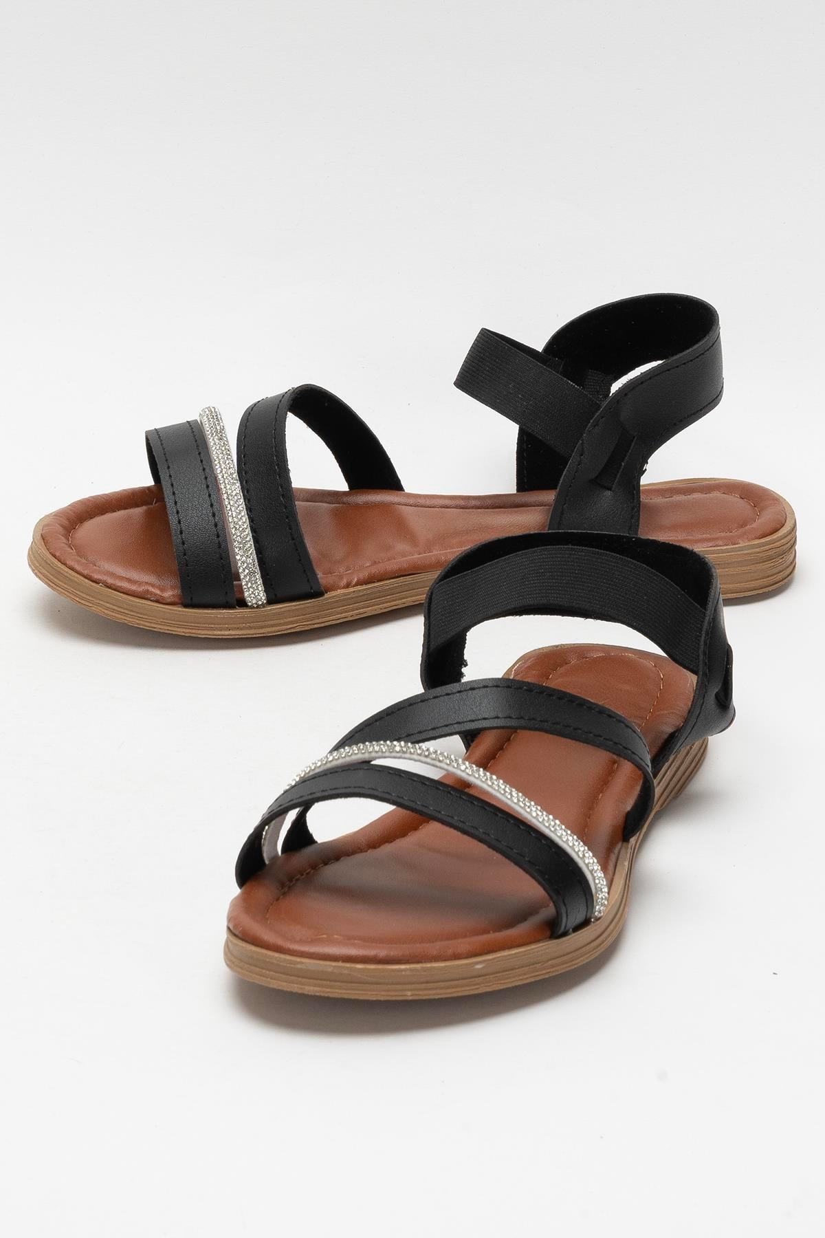 Kadın Taş Bantlı Sandalet Ayakkabı SİYAH - Görsel 5