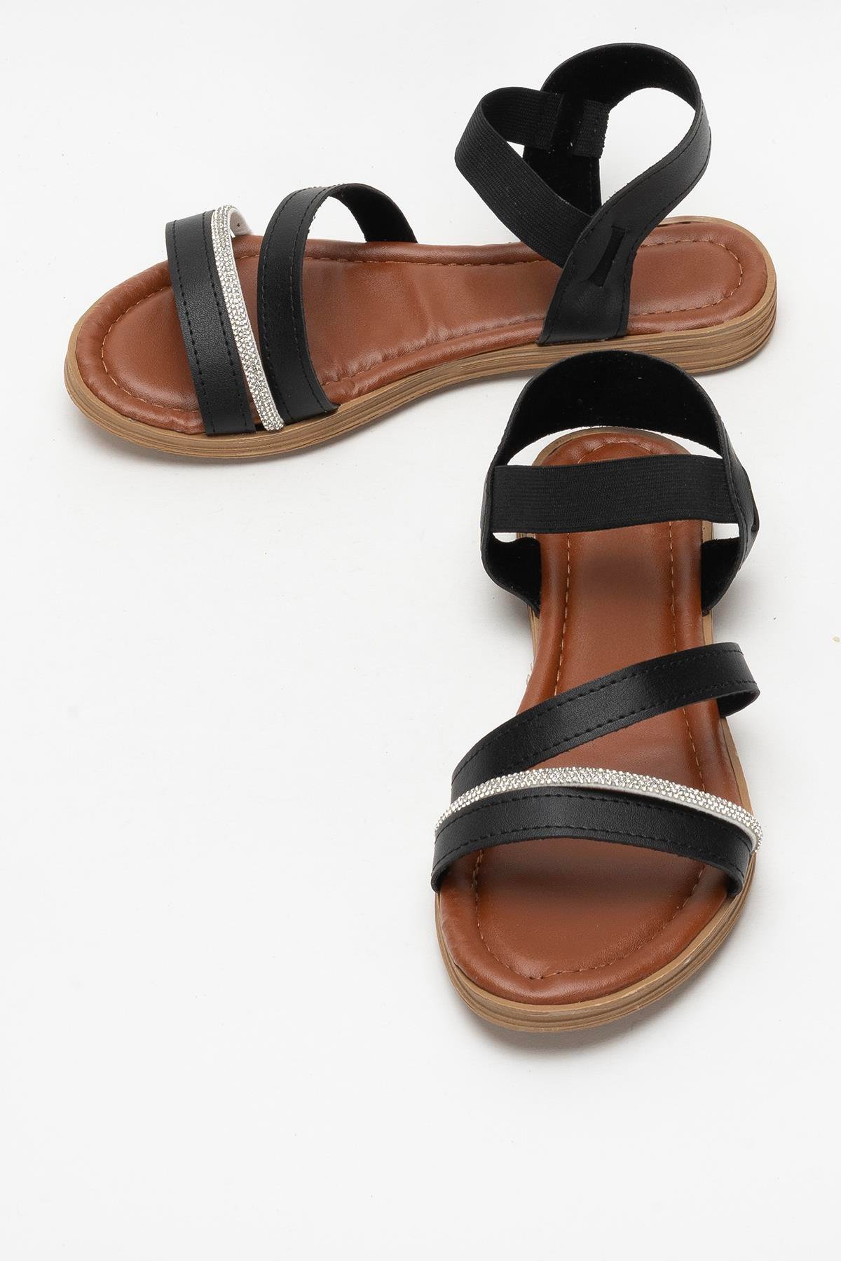 Kadın Taş Bantlı Sandalet Ayakkabı SİYAH - Görsel 7