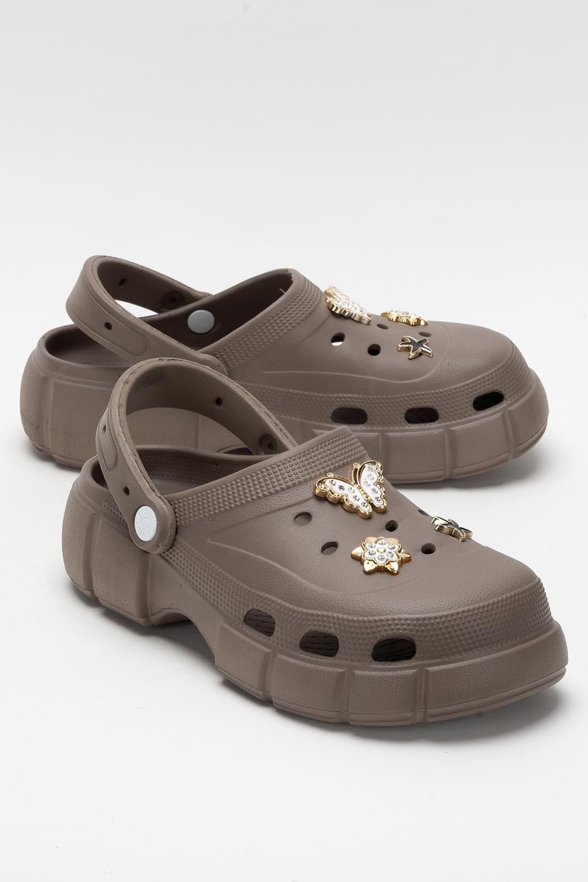 Yüksek Taban Taşlı Rahat Comfort Kadın Sandalet KAHVERENGİ - Görsel 3