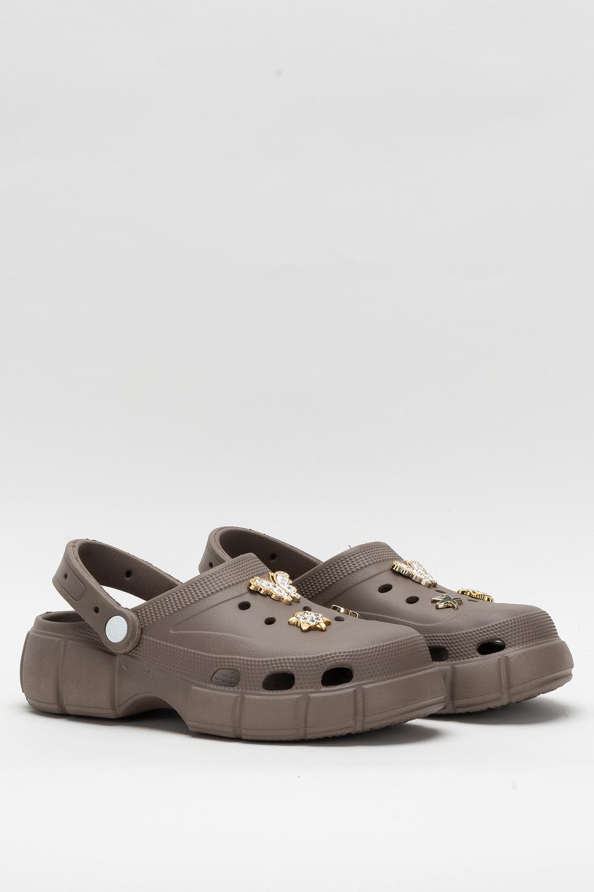 Yüksek Taban Taşlı Rahat Comfort Kadın Sandalet KAHVERENGİ - Görsel 4