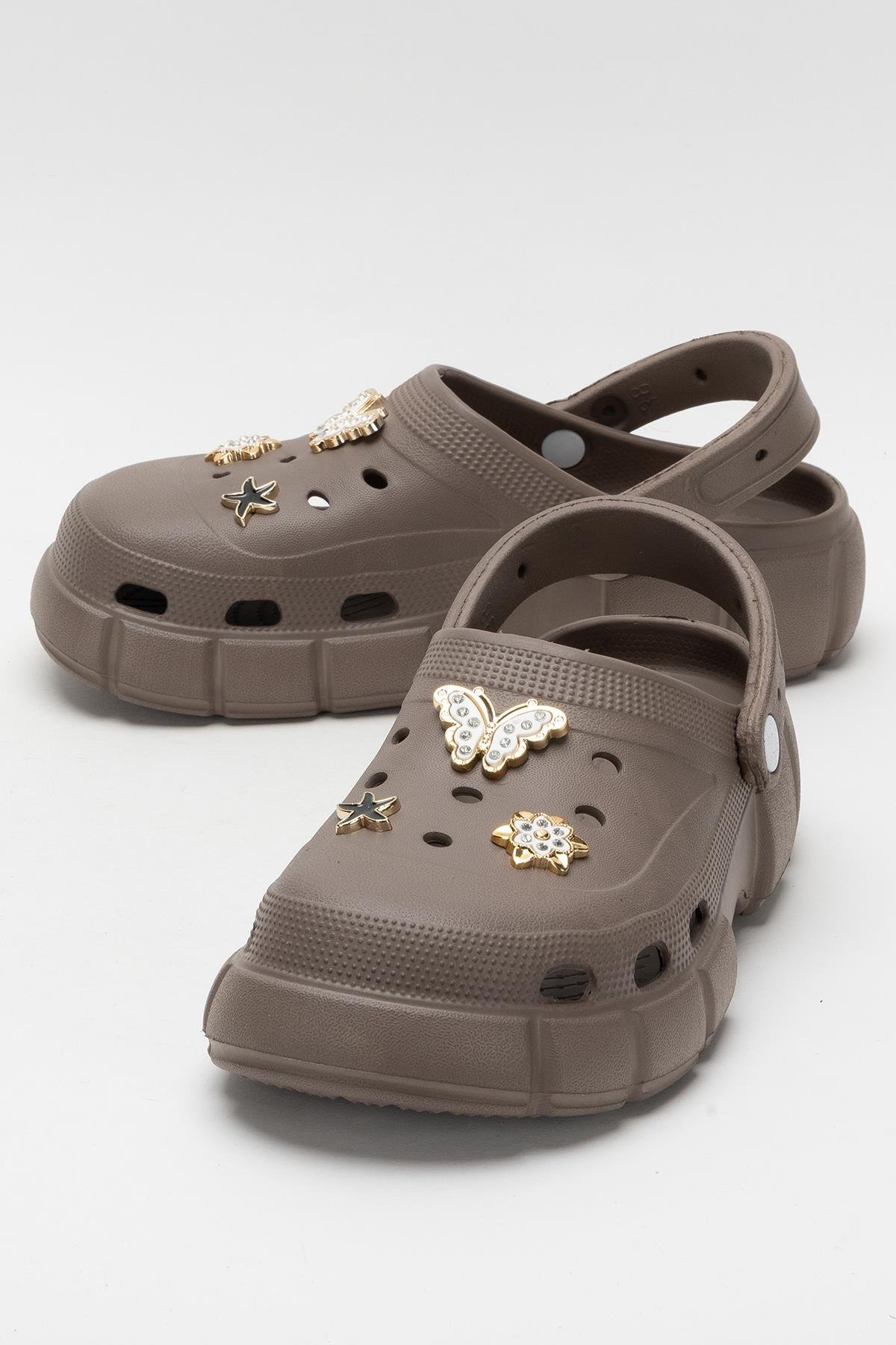 Yüksek Taban Taşlı Rahat Comfort Kadın Sandalet KAHVERENGİ - Görsel 6