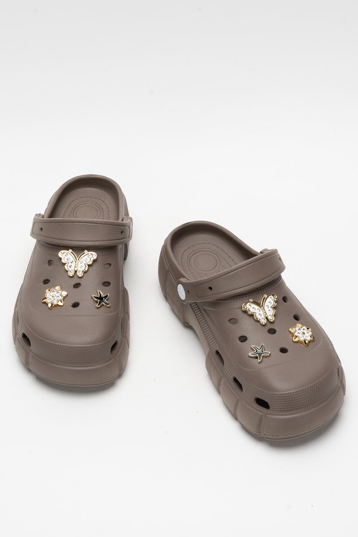 Yüksek Taban Taşlı Rahat Comfort Kadın Sandalet KAHVERENGİ - Görsel 7